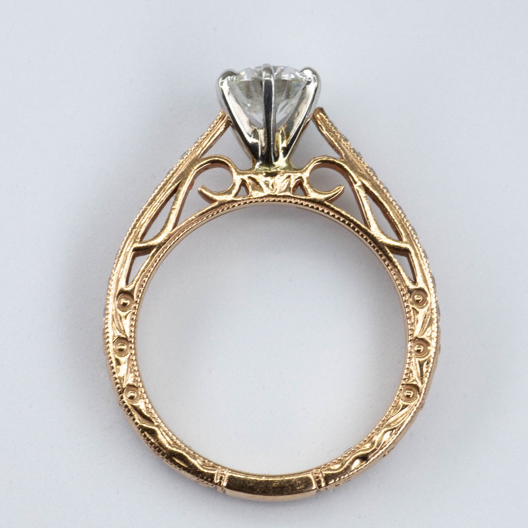 Scroll and Milgrain Design 6-Prong Diamond Engagement Ring | 0.65ctw VS1 G Ex | SZ 4 |