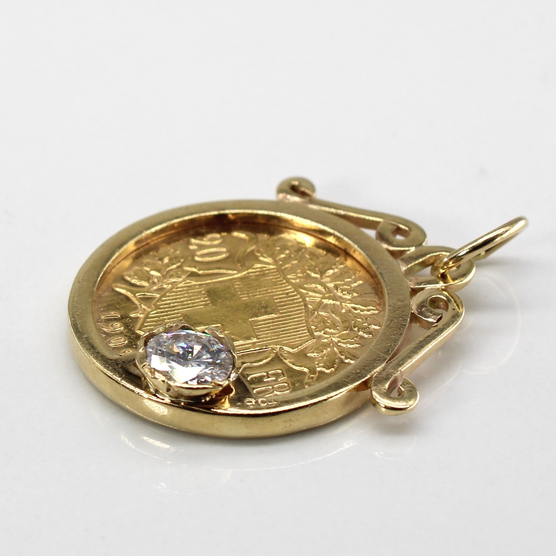 Swiss 1909 20 Francs Diamond Coin Pendant | 0.59ct SI2 I |