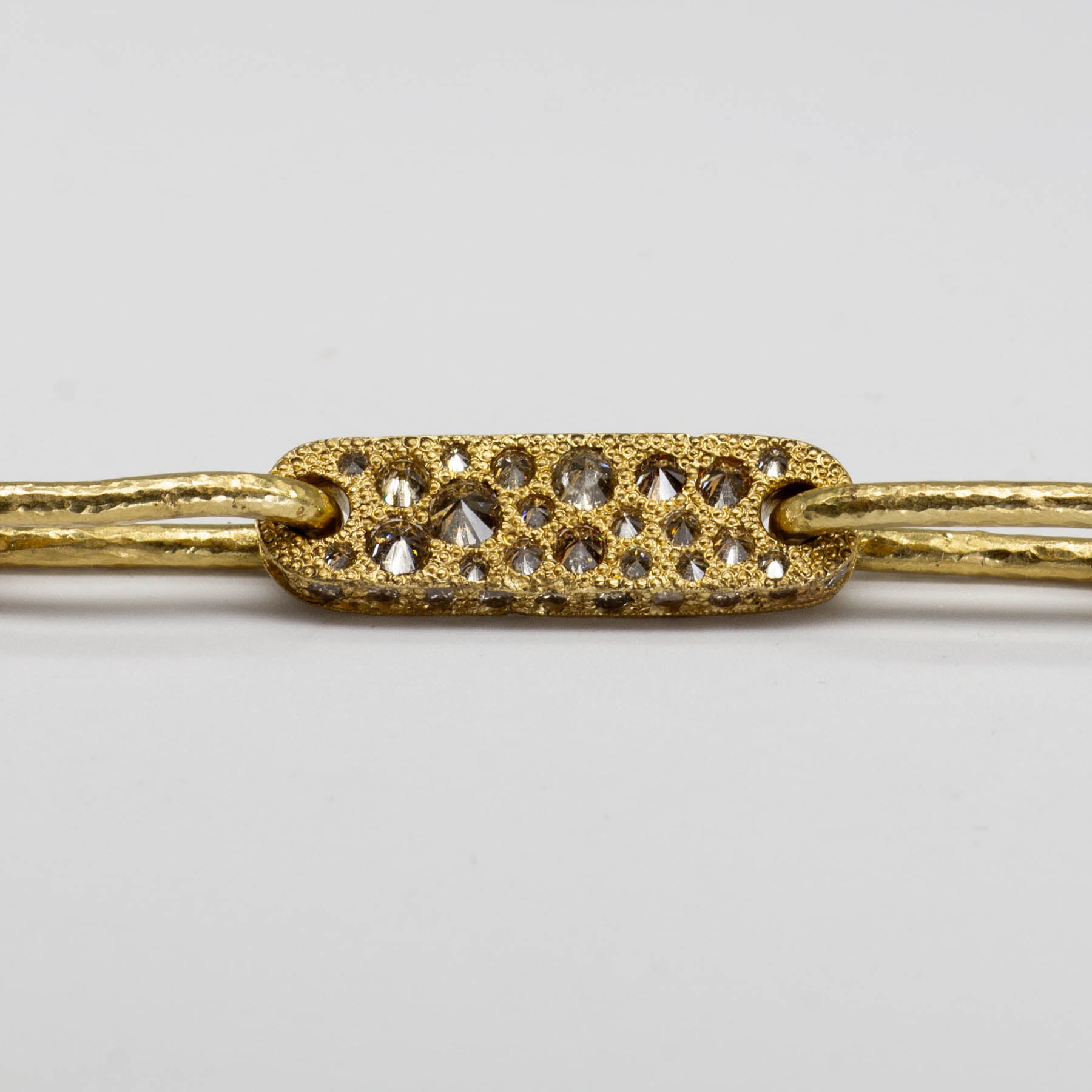 Upside Down Set Diamond 14k Gold Textured Paperclip Chain Bracelet | 1.5 ctw, 7.25''|