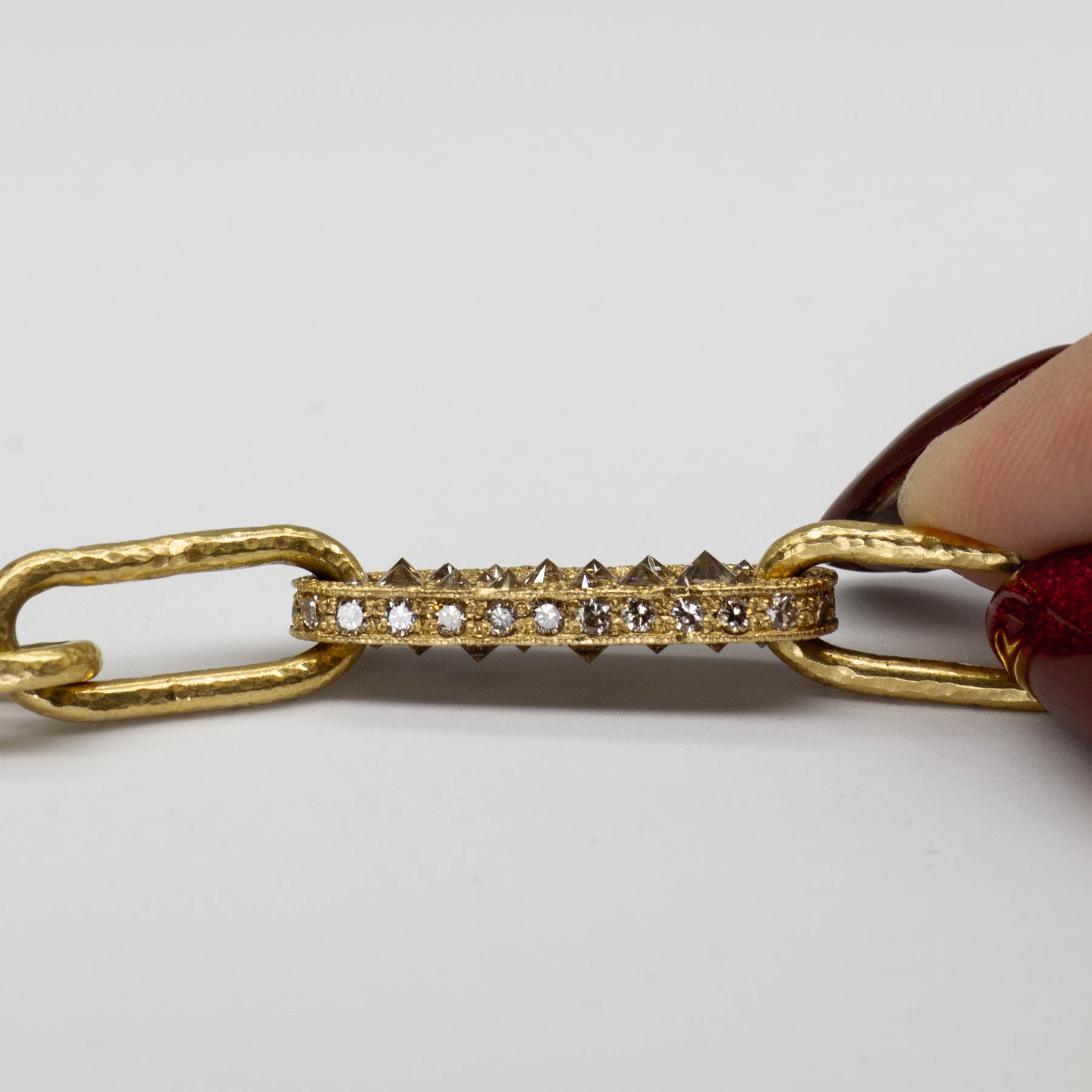 Upside Down Set Diamond 14k Gold Textured Paperclip Chain Bracelet | 1.5 ctw, 7.25''|