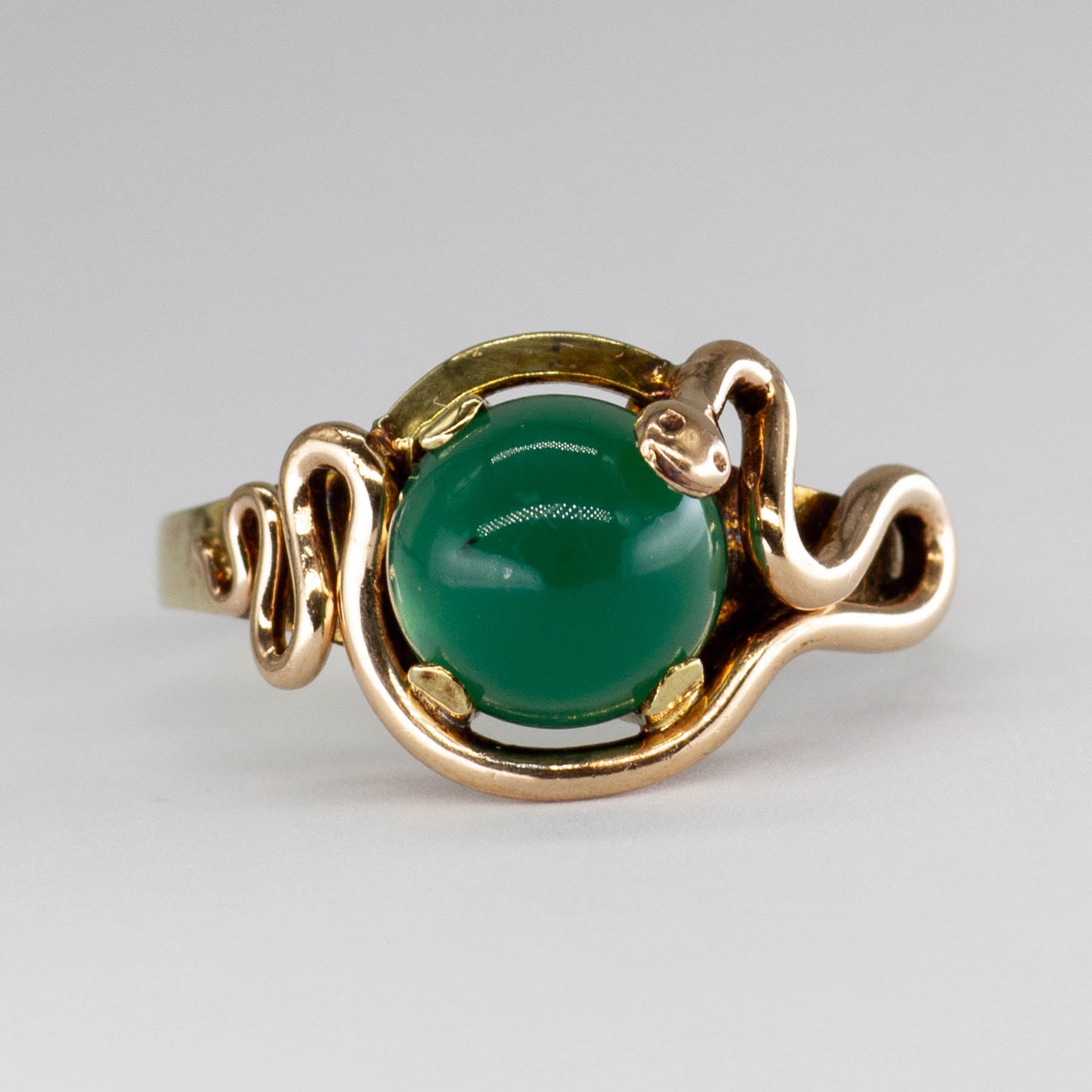 Antique Victorian Chrysoprase Cabochon Snake 14k Ring | 1.8ctw | SZ 7.5 |