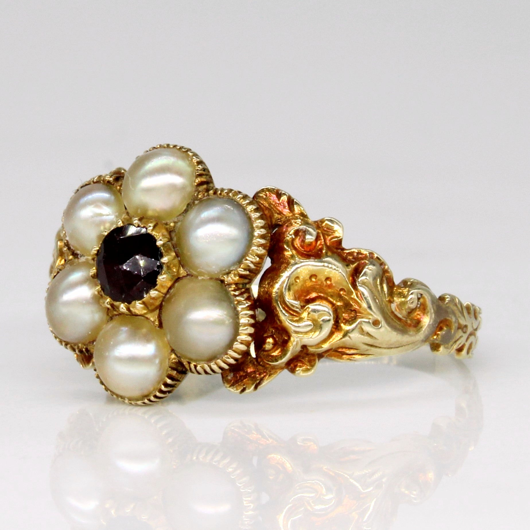 Antique Imitation Pearl & Red Glass Ring | SZ 6.25 |