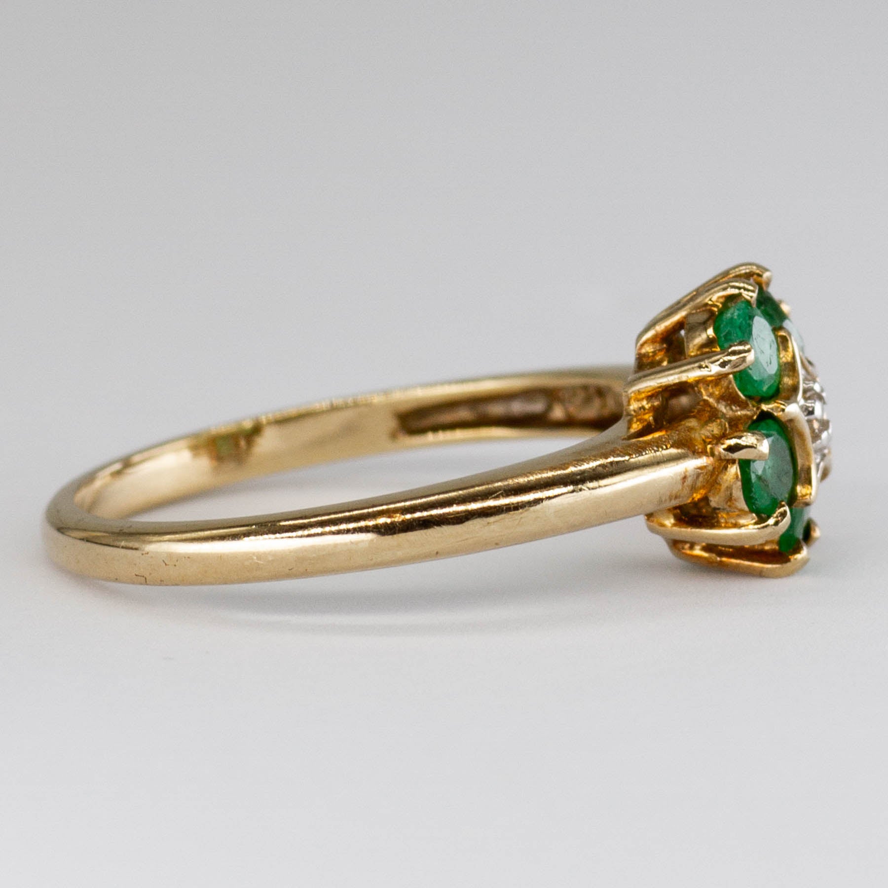 Vintage Emerald and Diamond Cluster 10k Ring | 0.5ctw, 0.01ct | SZ 7 |