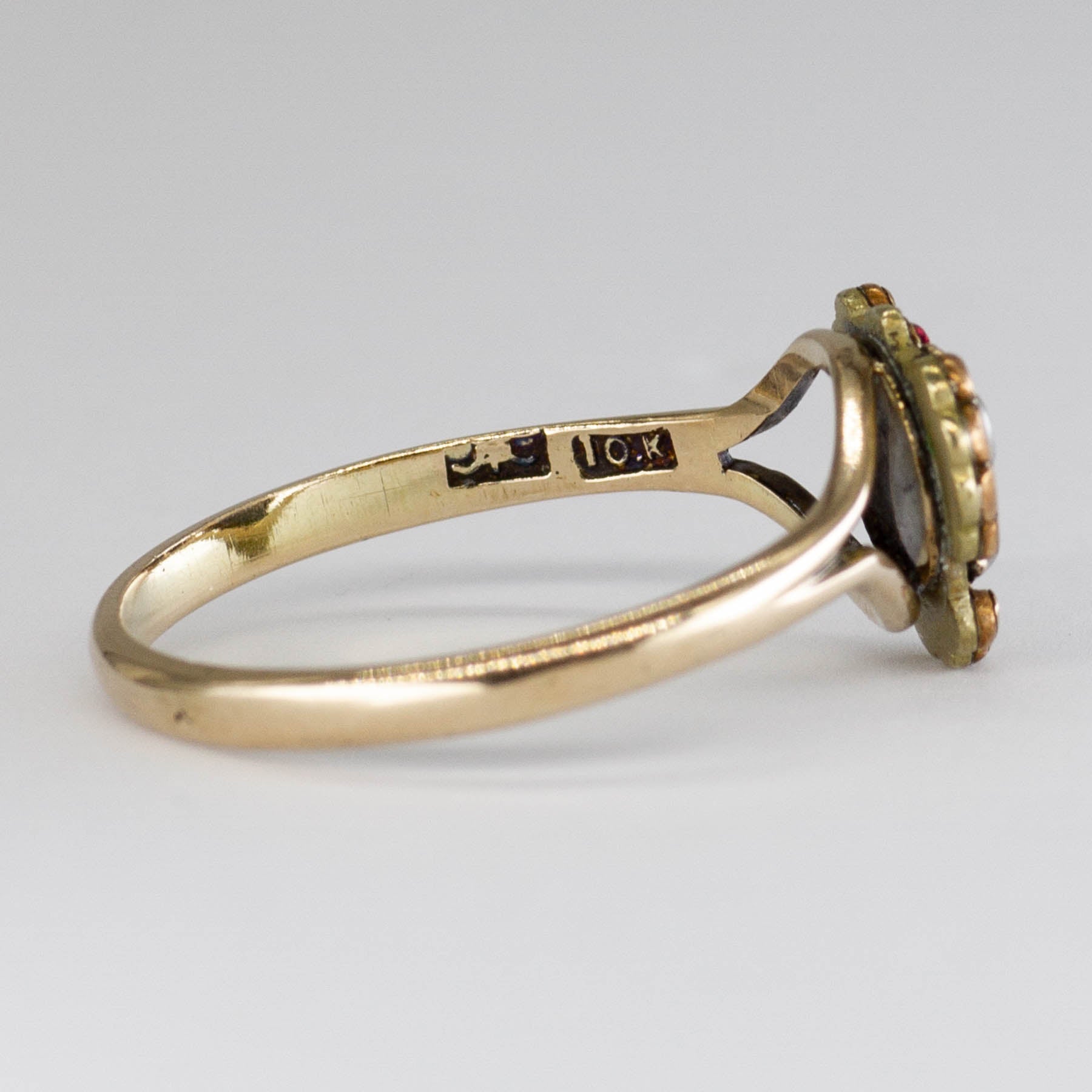 Antique Simulant Pearl and Glass Hallmarked 10k Ring | SZ 7.25 |