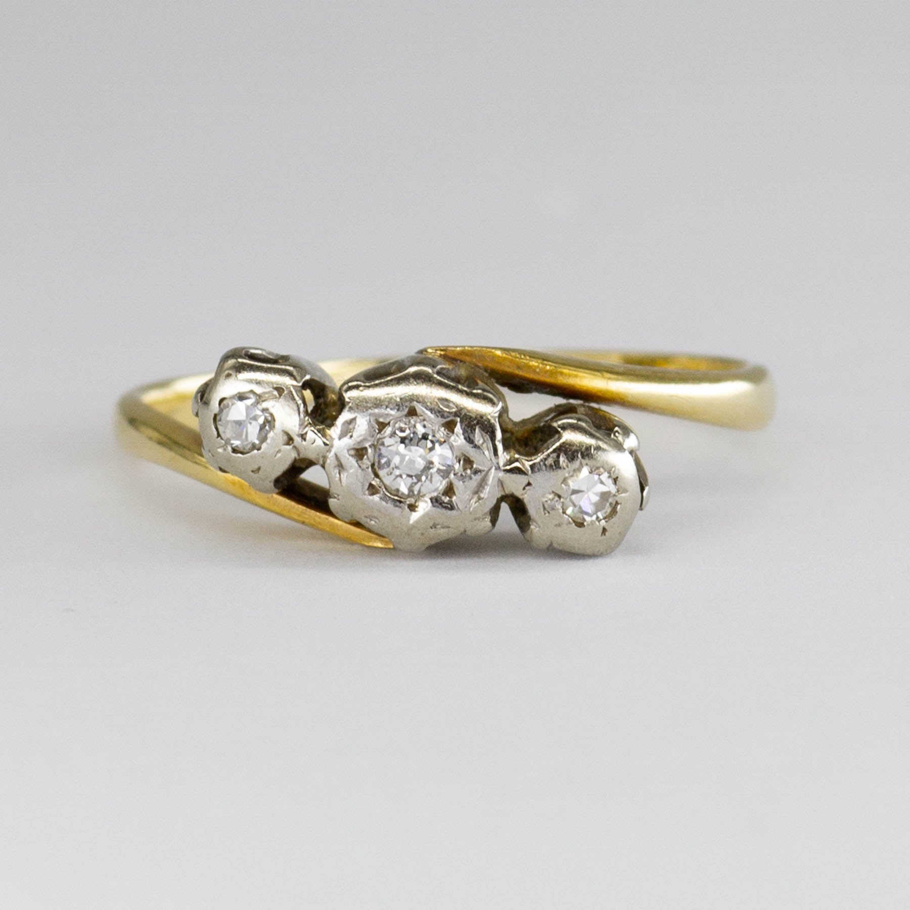 Edwardian Old European Three Stone Diamond 18k Ring | 0.06ctw | SZ 4 |