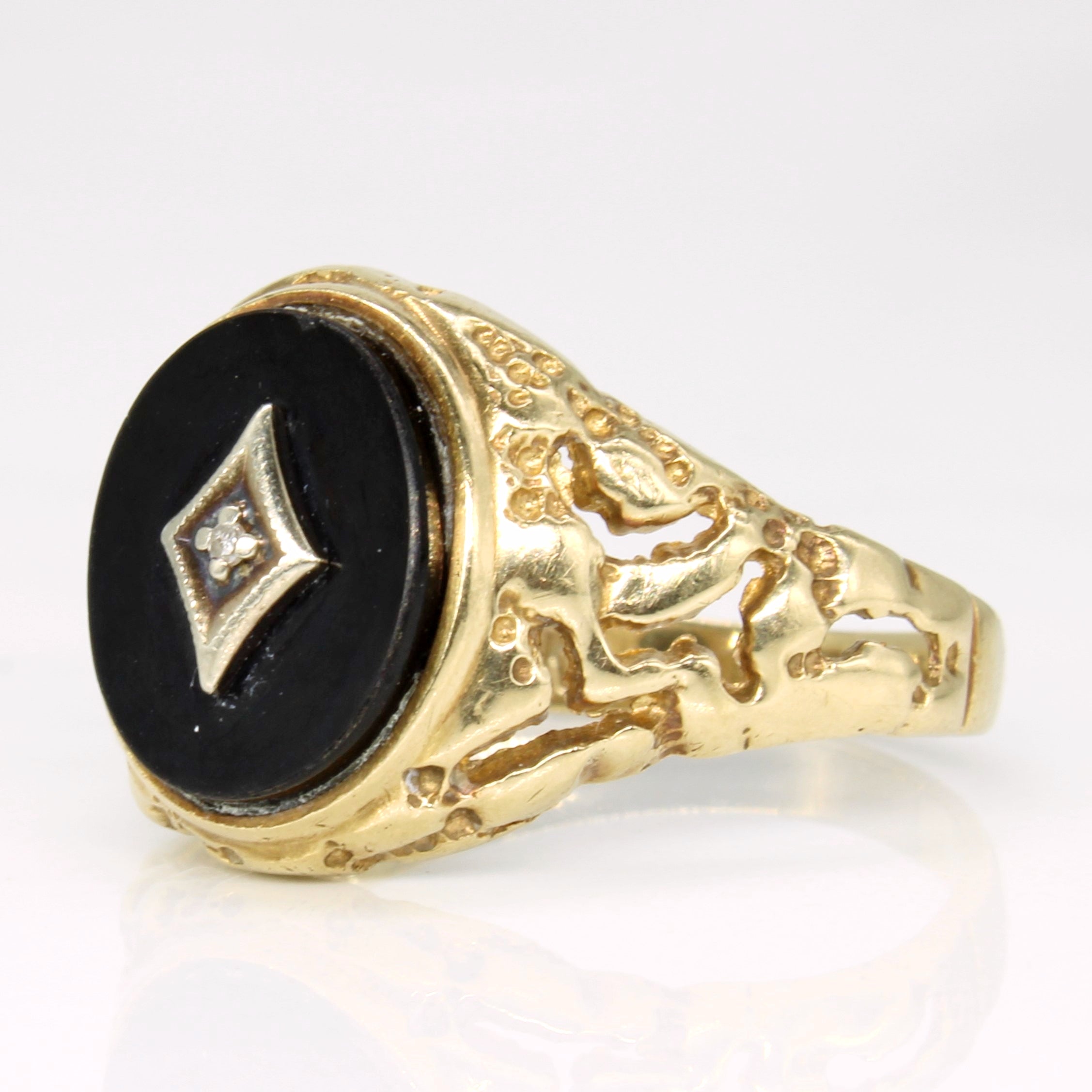 Onyx & Diamond Cocktail Ring | 0.01ct | SZ 9.5 |