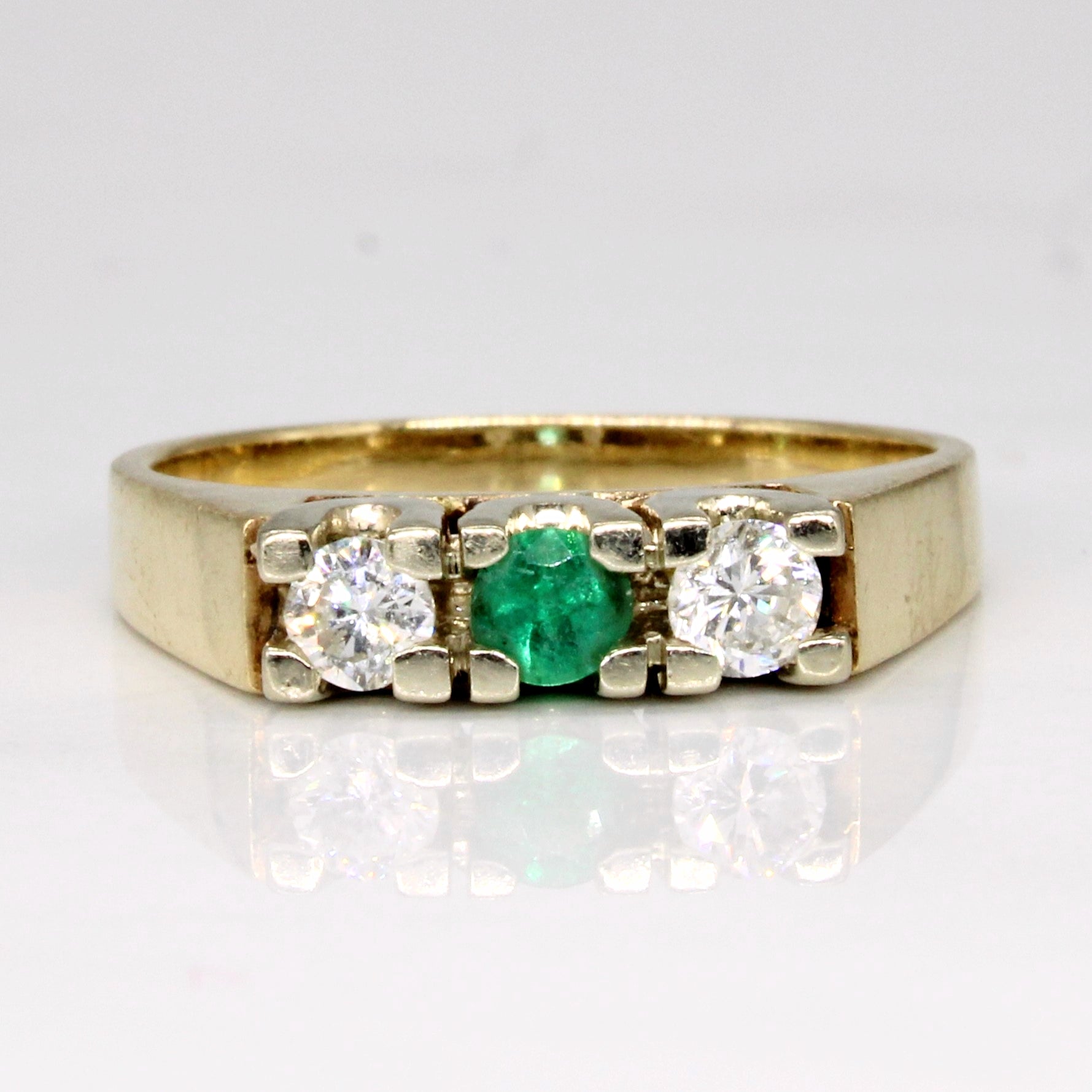 Diamond & Emerald Three Stone Ring | 0.23ctw, 0.12ct | SZ 6.75 |