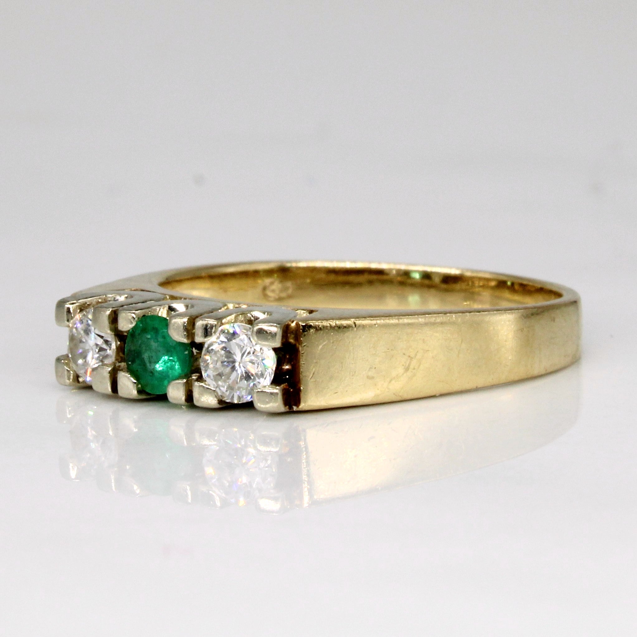 Diamond & Emerald Three Stone Ring | 0.23ctw, 0.12ct | SZ 6.75 |