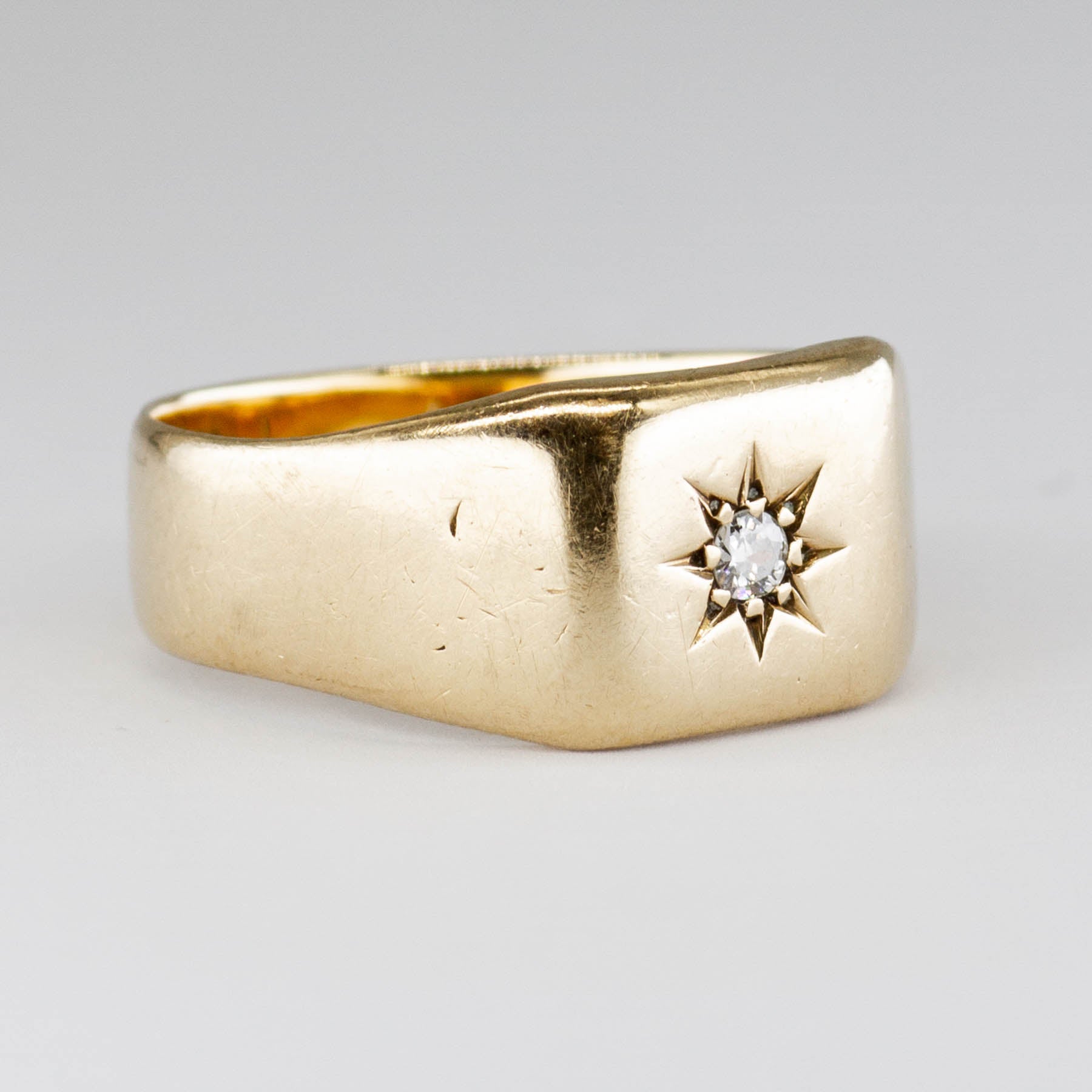 1860 Birmingham Hallmarked Victorian Signet Old European Diamond Ring | SZ 8 |