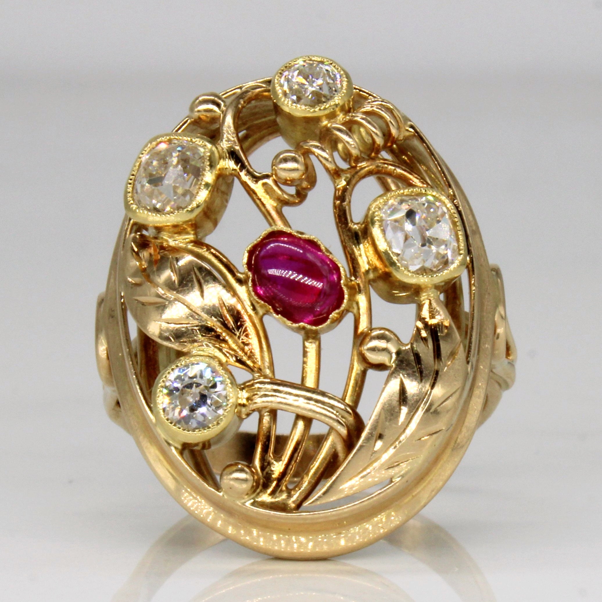 Synthetic Ruby & Diamond Cocktail Ring | 0.40ct, 1.00ctw | SZ 7 |