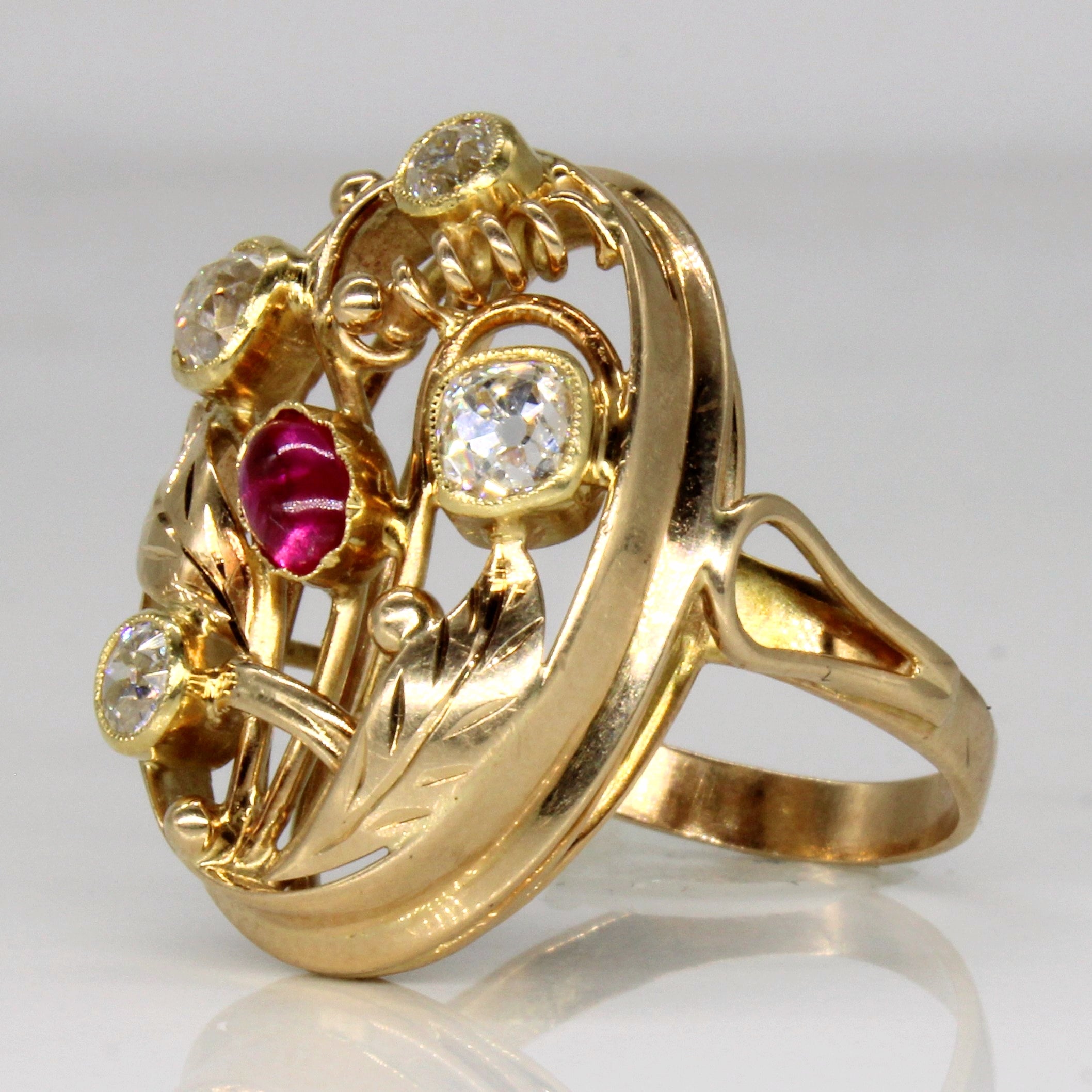 Synthetic Ruby & Diamond Cocktail Ring | 0.40ct, 1.00ctw | SZ 7 |