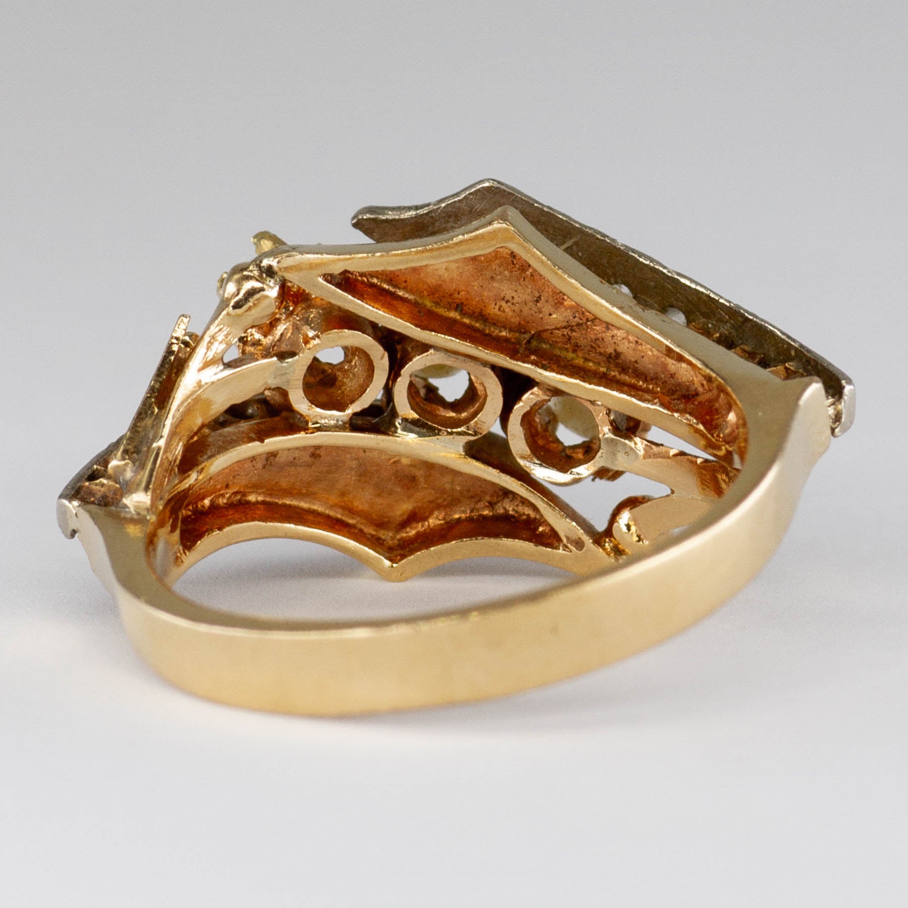 Bague vintage en or 18 carats avec perle et diamant taille rose | 0,08 ct | Taille 6,75 |