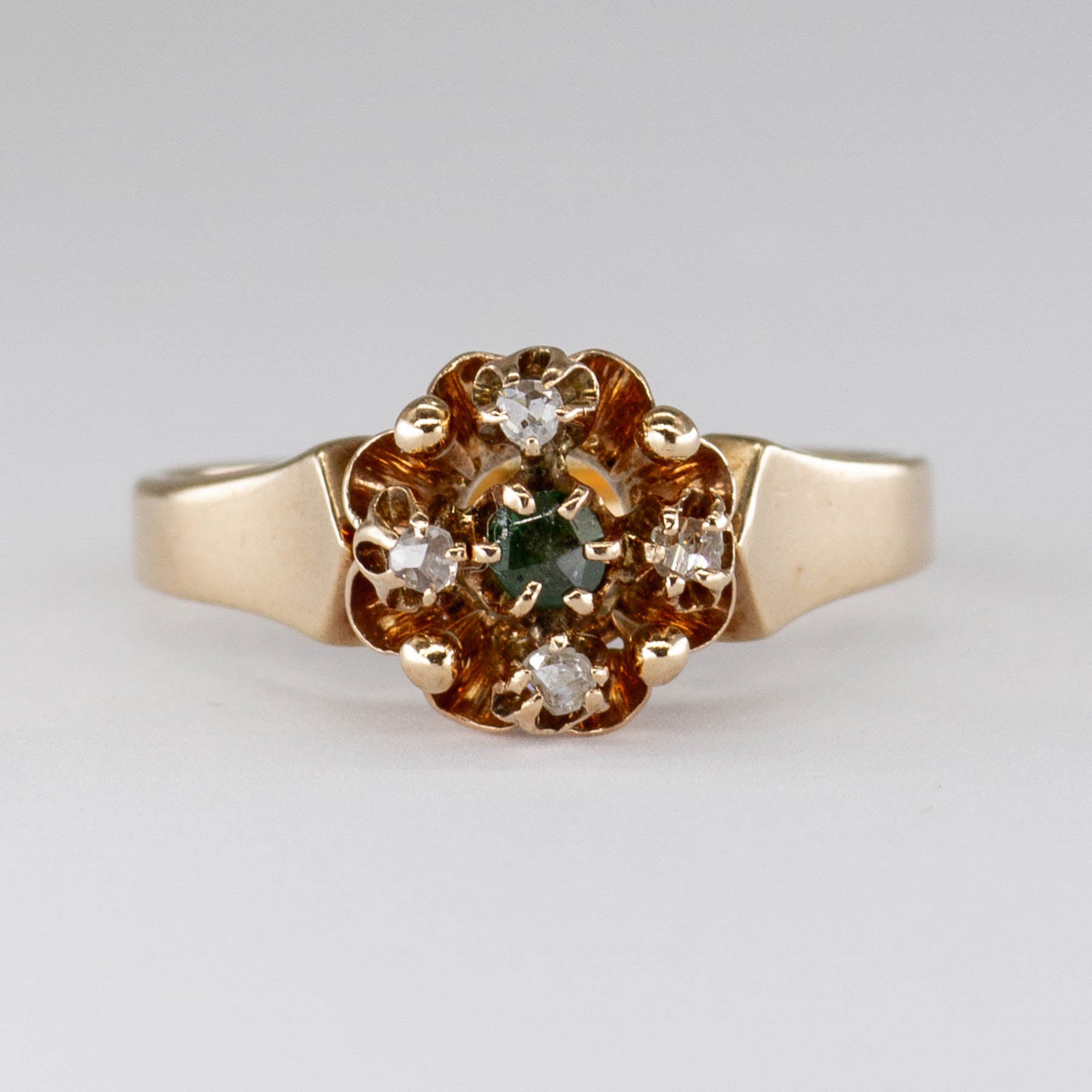 Bague vintage en or 10 carats sertie de diamants taille rose en grappe | 0,06 ct | Taille 6,5 |