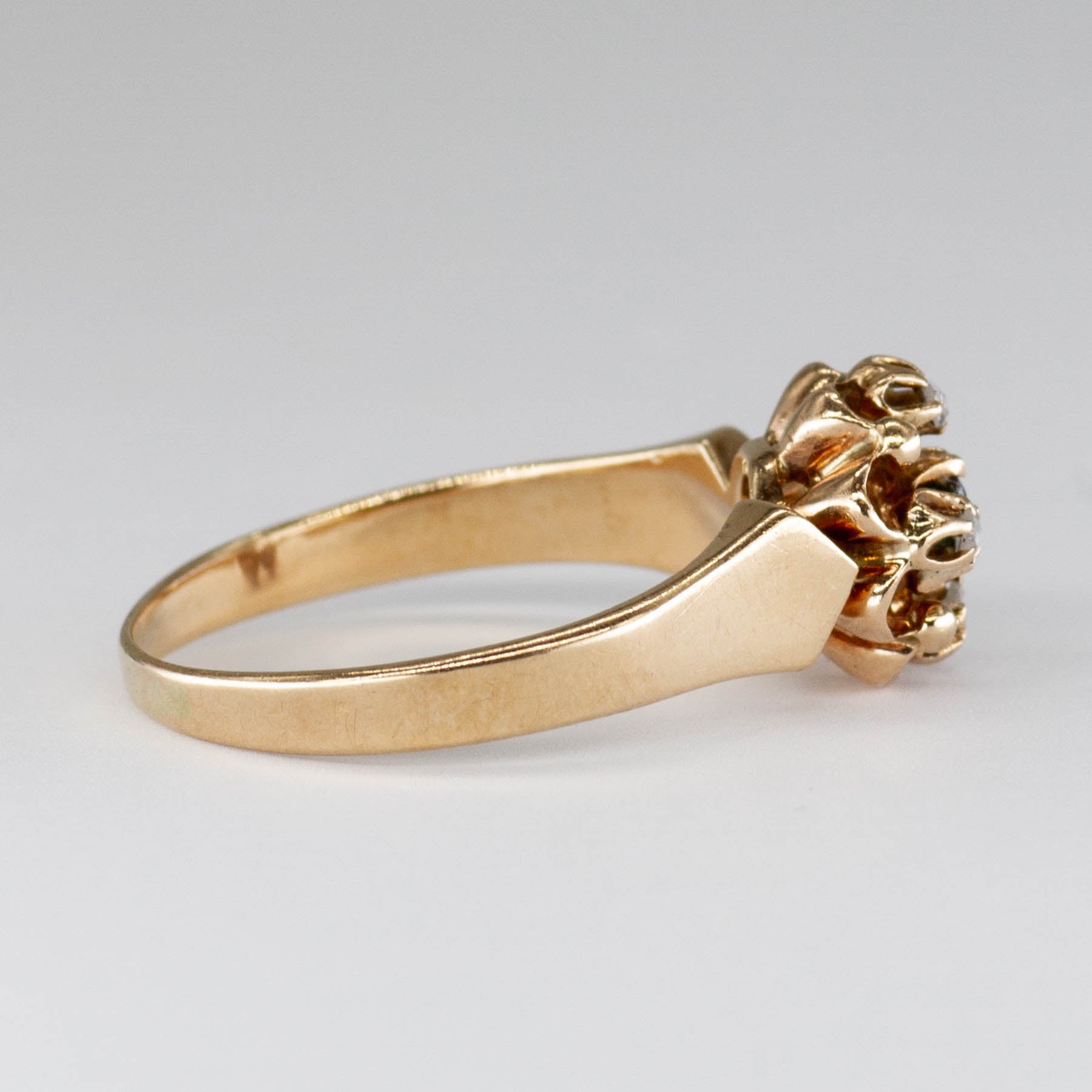 Bague vintage en or 10 carats sertie de diamants taille rose en grappe | 0,06 ct | Taille 6,5 |