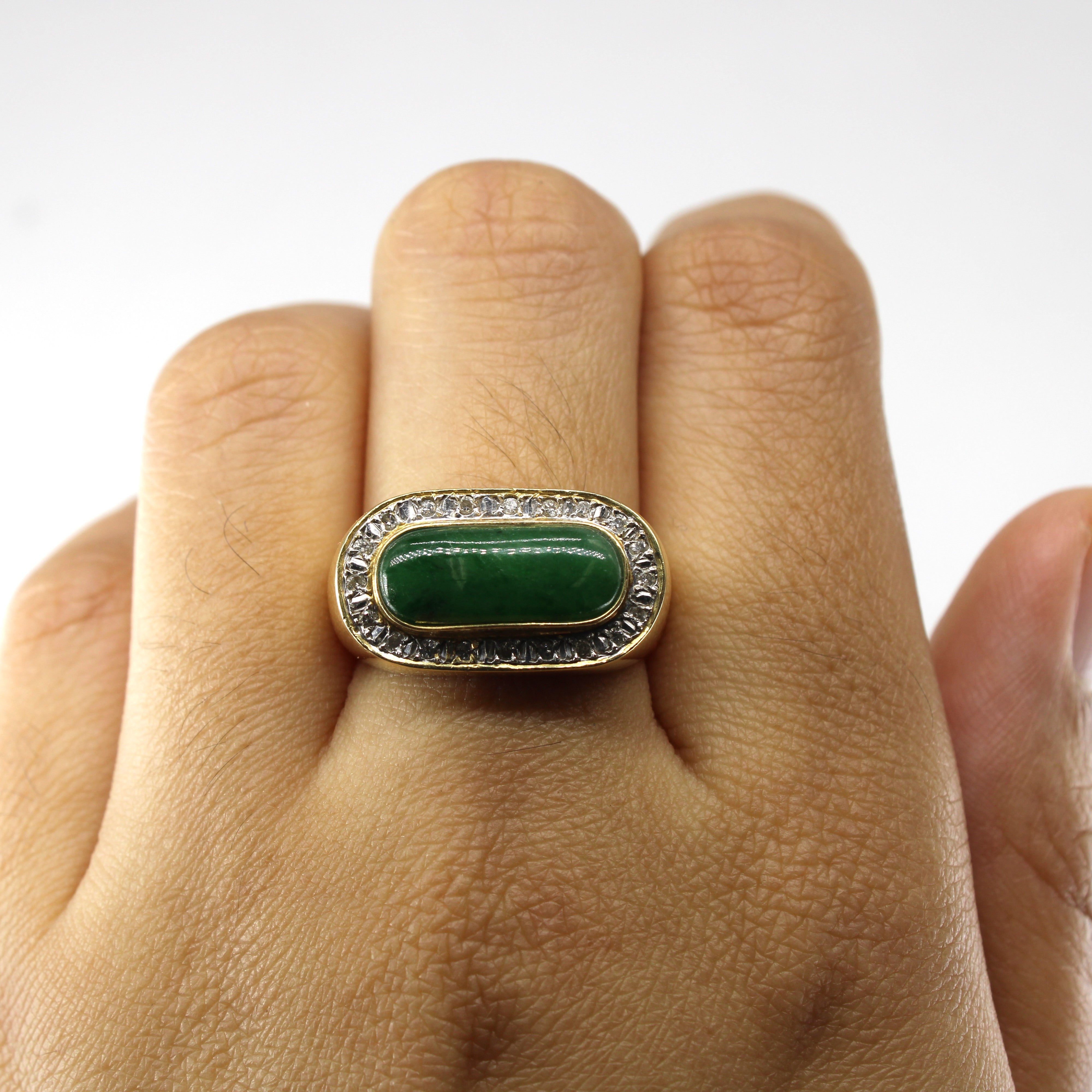 Jade & Diamond Cocktail Ring | 1.30ct | 0.03ctw | SZ 7.5 |
