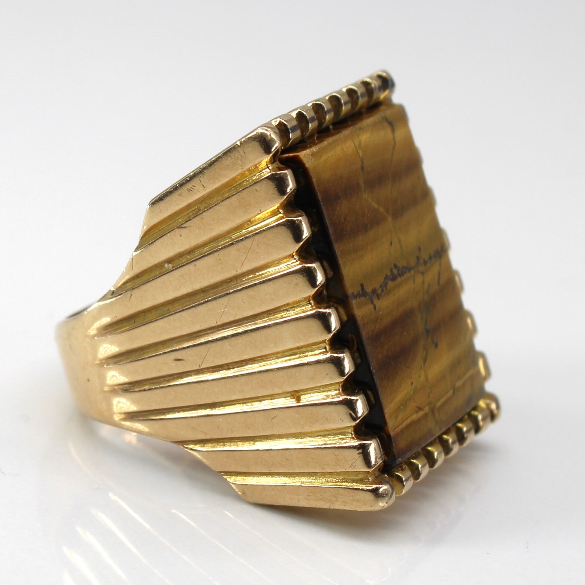 Wide Tiger Eye Textured Gold Ring | 8.00ct | SZ 9.75 |