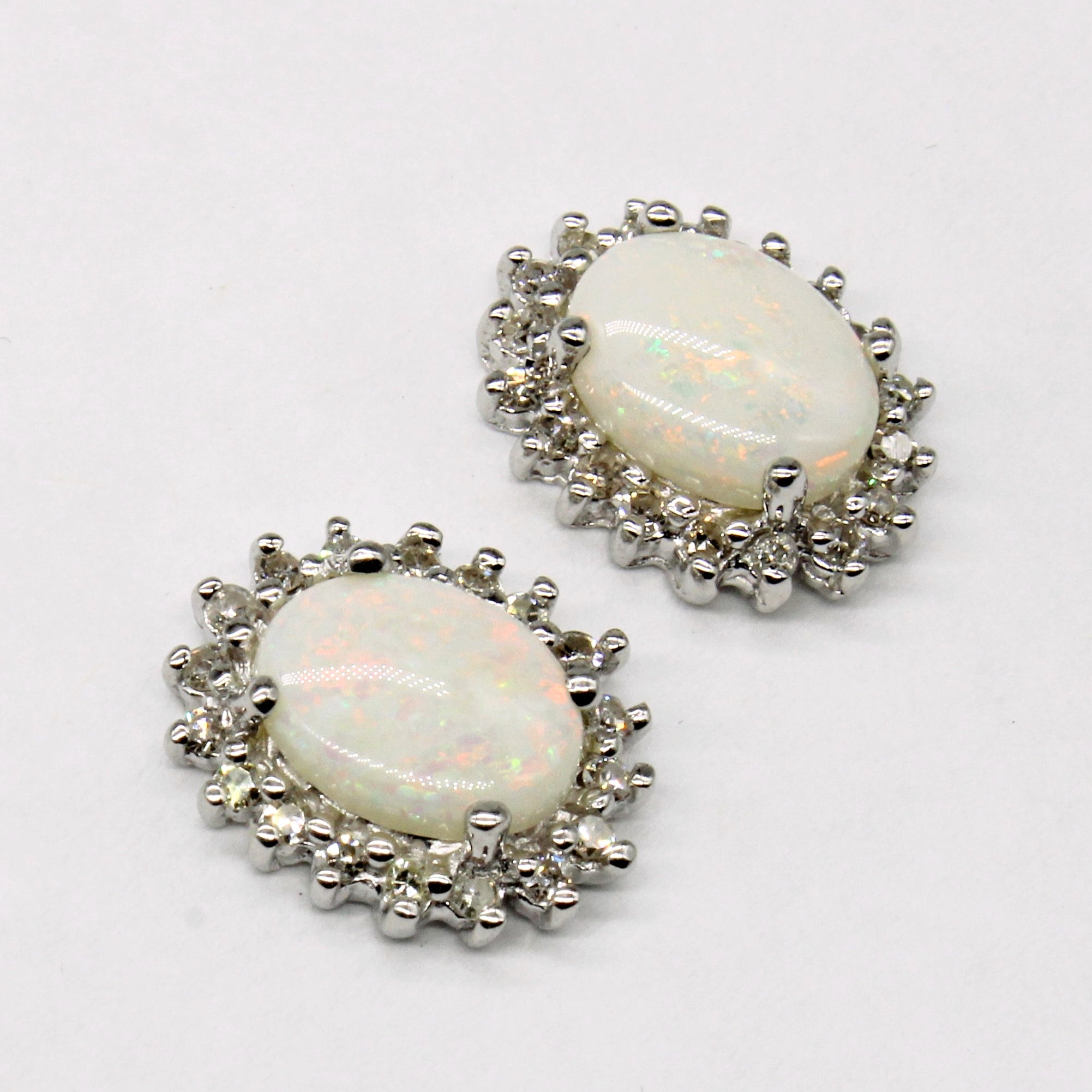 Opal & Diamond Halo Earrings | 1.30ctw, 0.25ctw |
