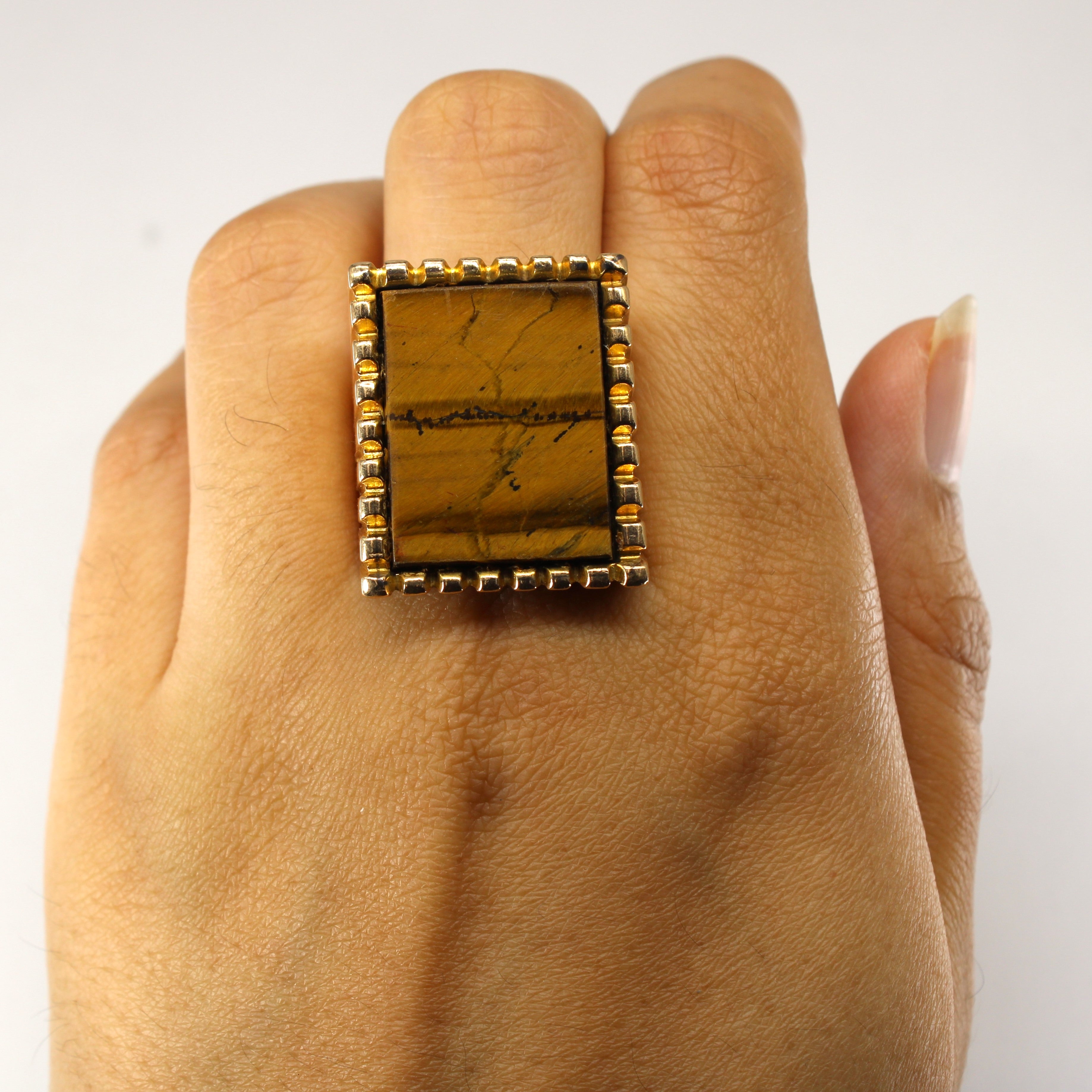 Wide Tiger Eye Textured Gold Ring | 8.00ct | SZ 9.75 |