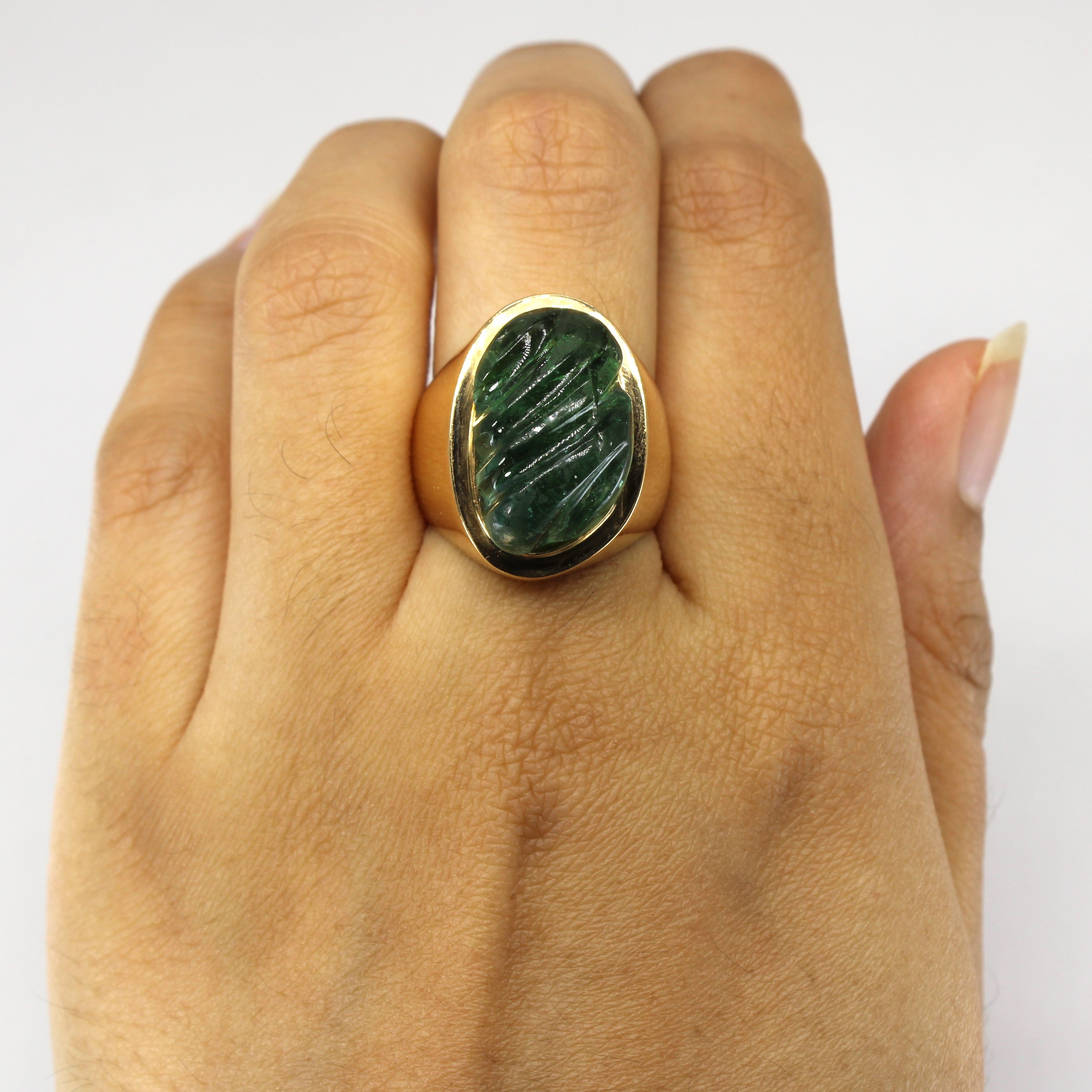 Bezel Set Carved Tourmaline Ring | 13.00ct | SZ 7.25 |