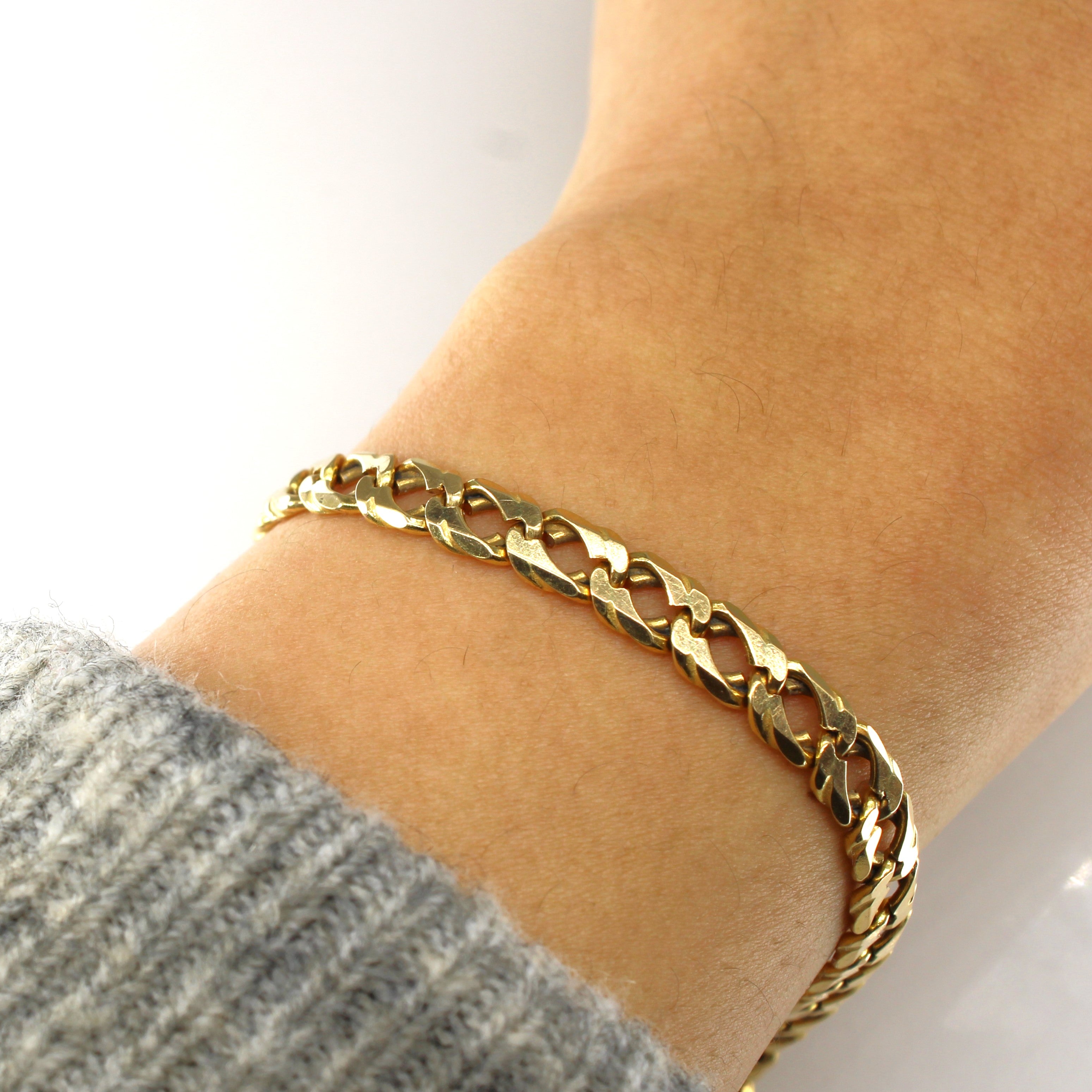 Bracelet à maillons gourmette en or jaune 14 carats | 8 pouces |