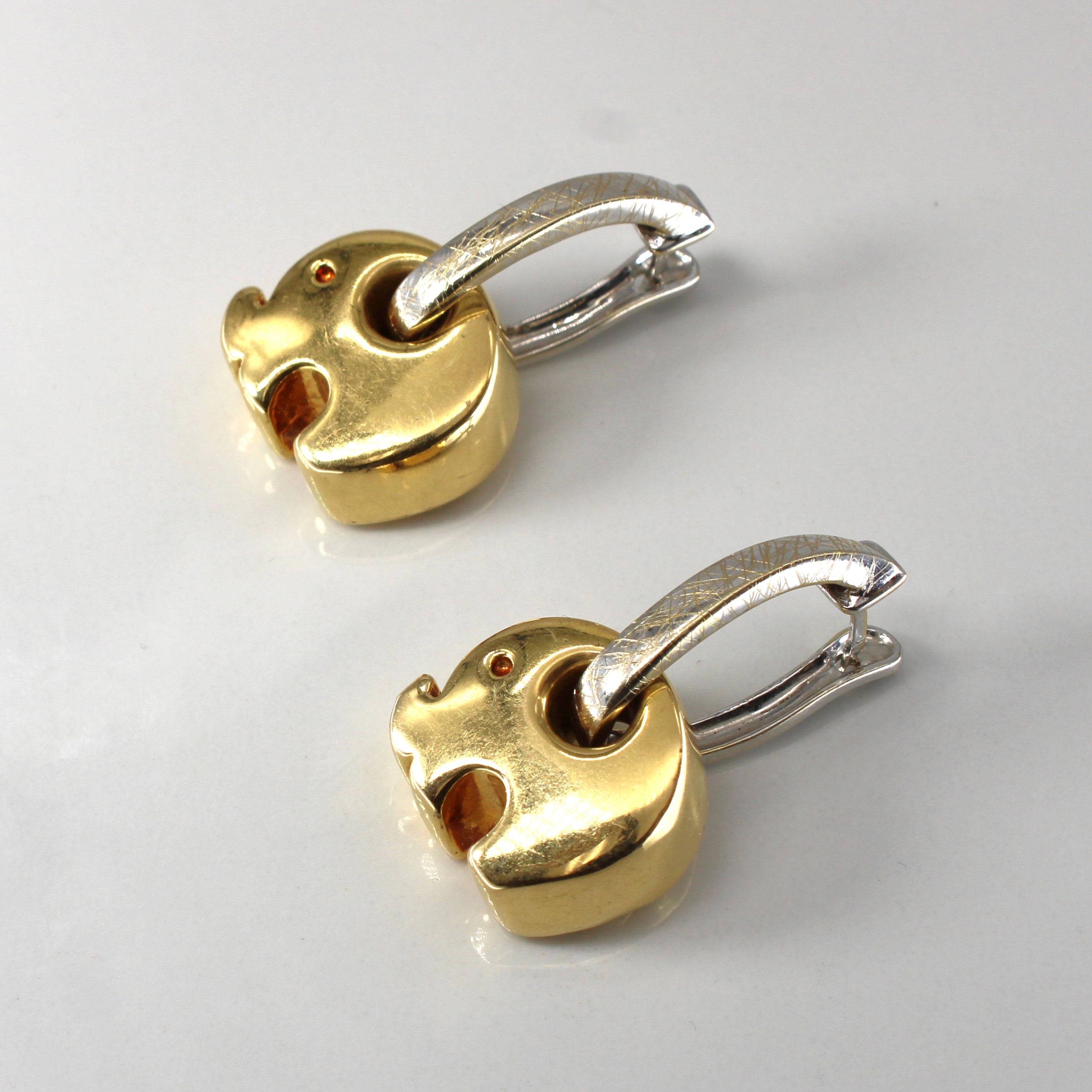 Two Tone Gold Drop Elephant Dangle Earrings