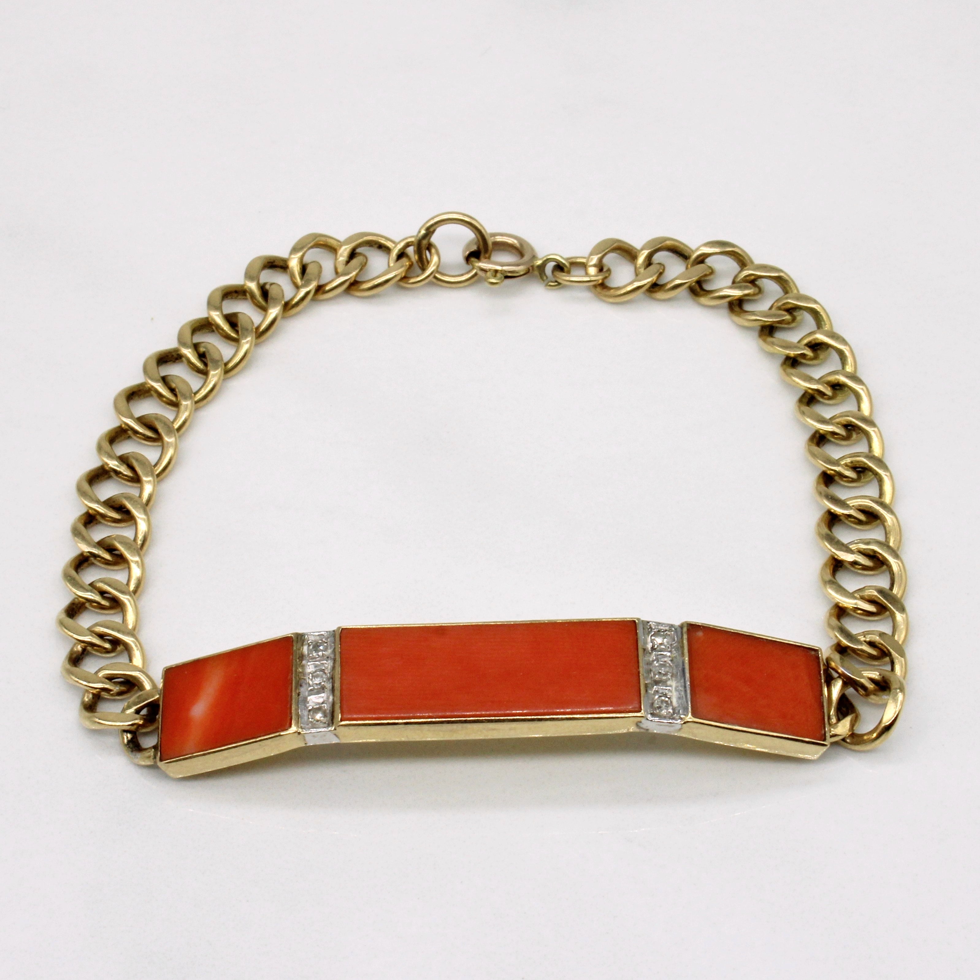 Coral & Diamond Pendant Bracelet | 3.00ctw, 0.03ctw | 6.75" |
