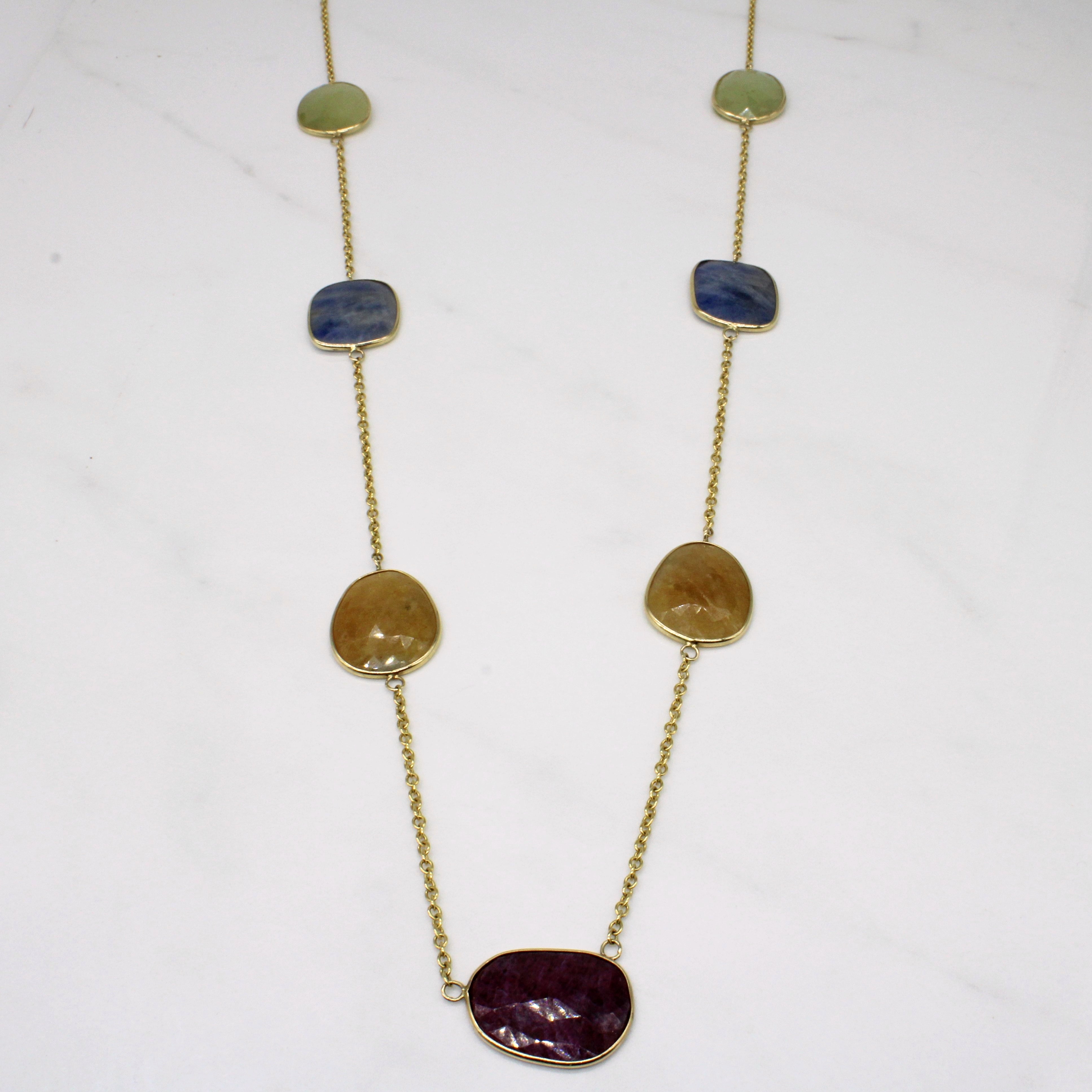 Rough Rose Cut Multi Gem Necklace | 50.00ctw | 32" |