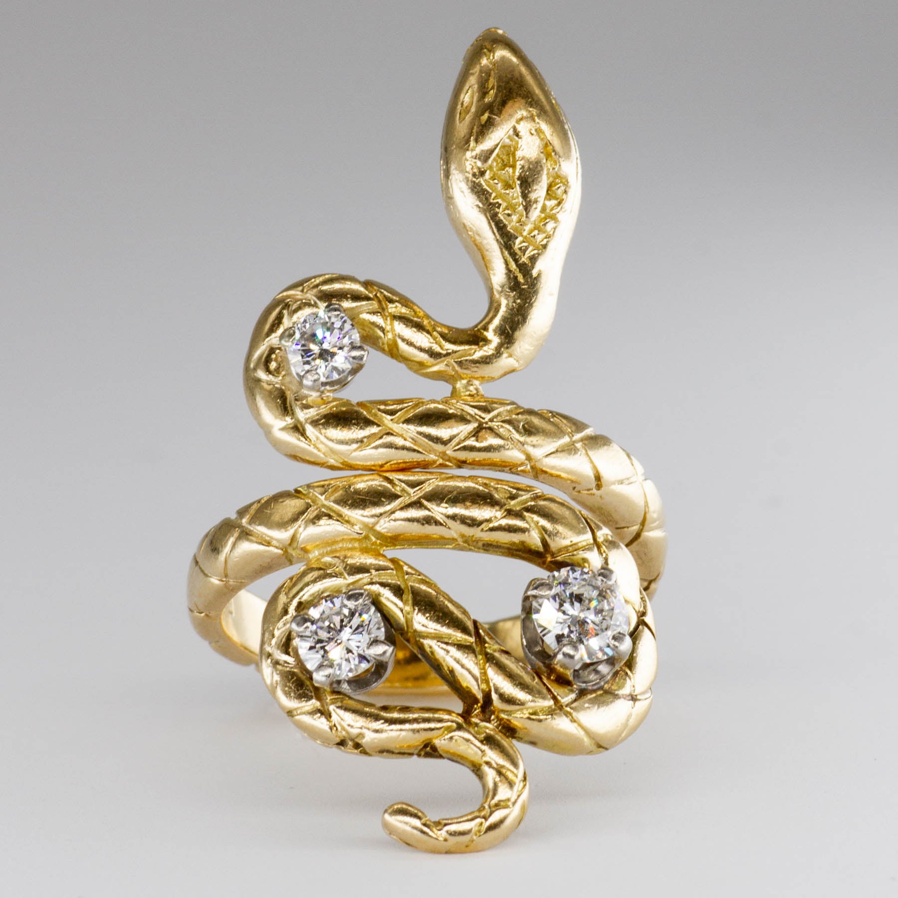 Bague serpent vintage avec diamants | 0,71 ct | Taille 9 |