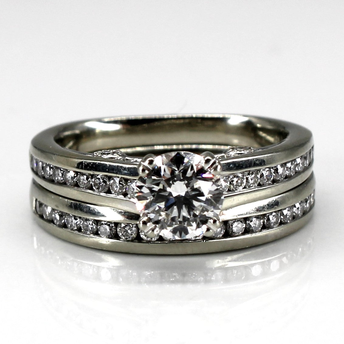 Solitaire with Channel Set Accents Diamond Engagement Ring Set | 1.48ctw SI1 G | SZ 6.5 |