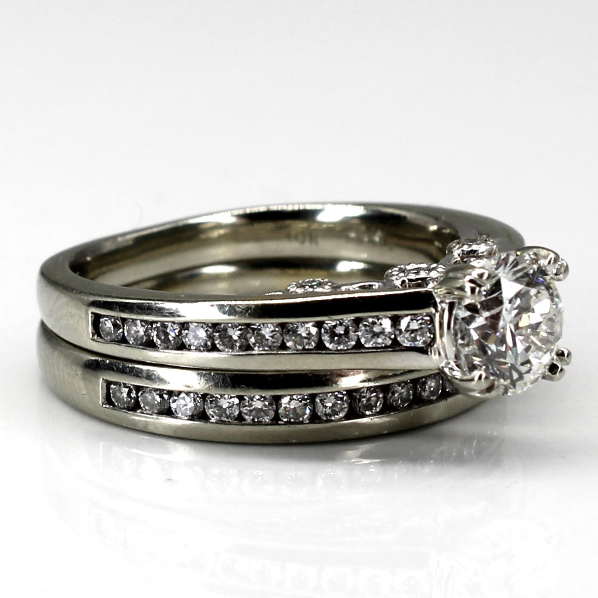 Solitaire with Channel Set Accents Diamond Engagement Ring Set | 1.48ctw SI1 G | SZ 6.5 |