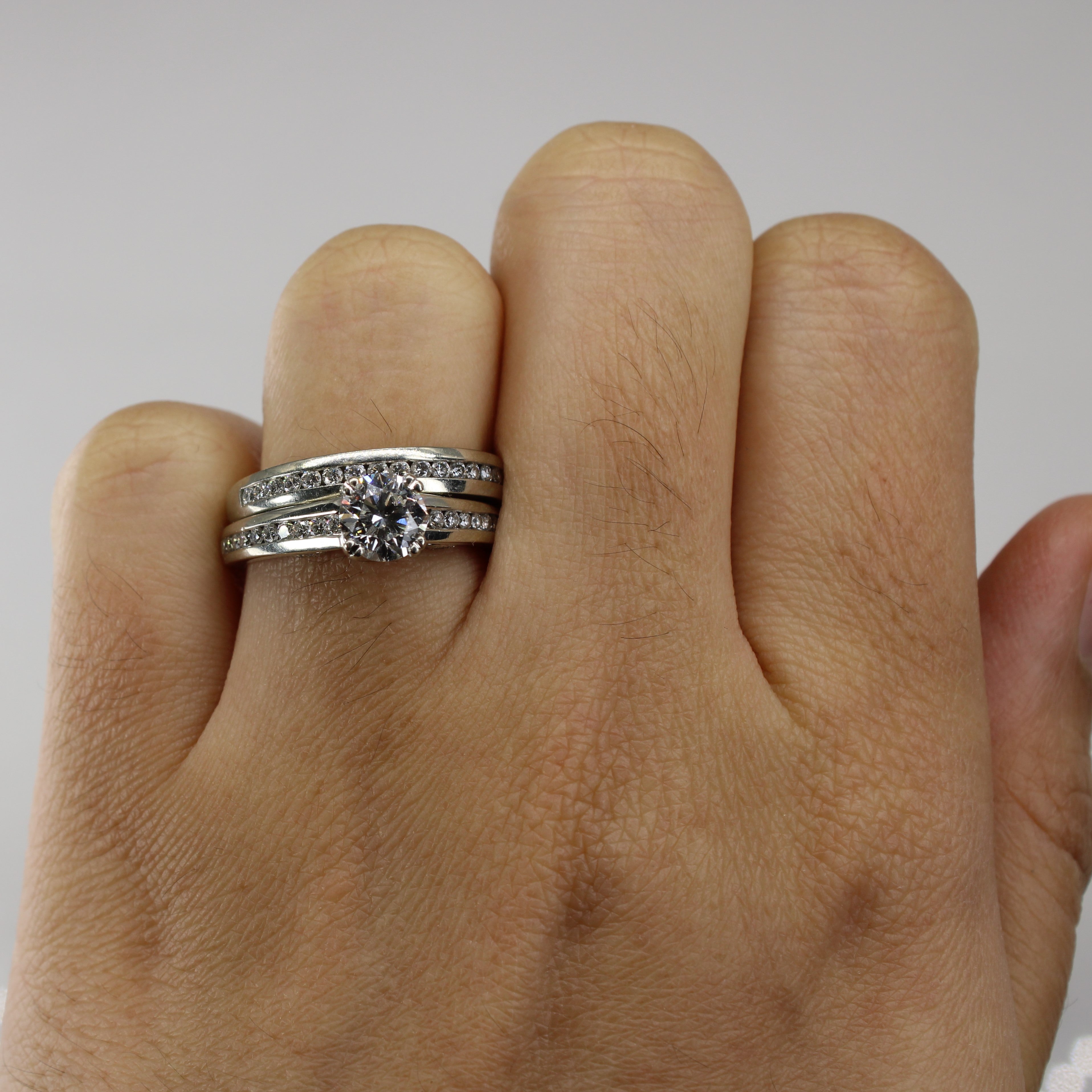 Solitaire with Channel Set Accents Diamond Engagement Ring Set | 1.48ctw SI1 G | SZ 6.5 |