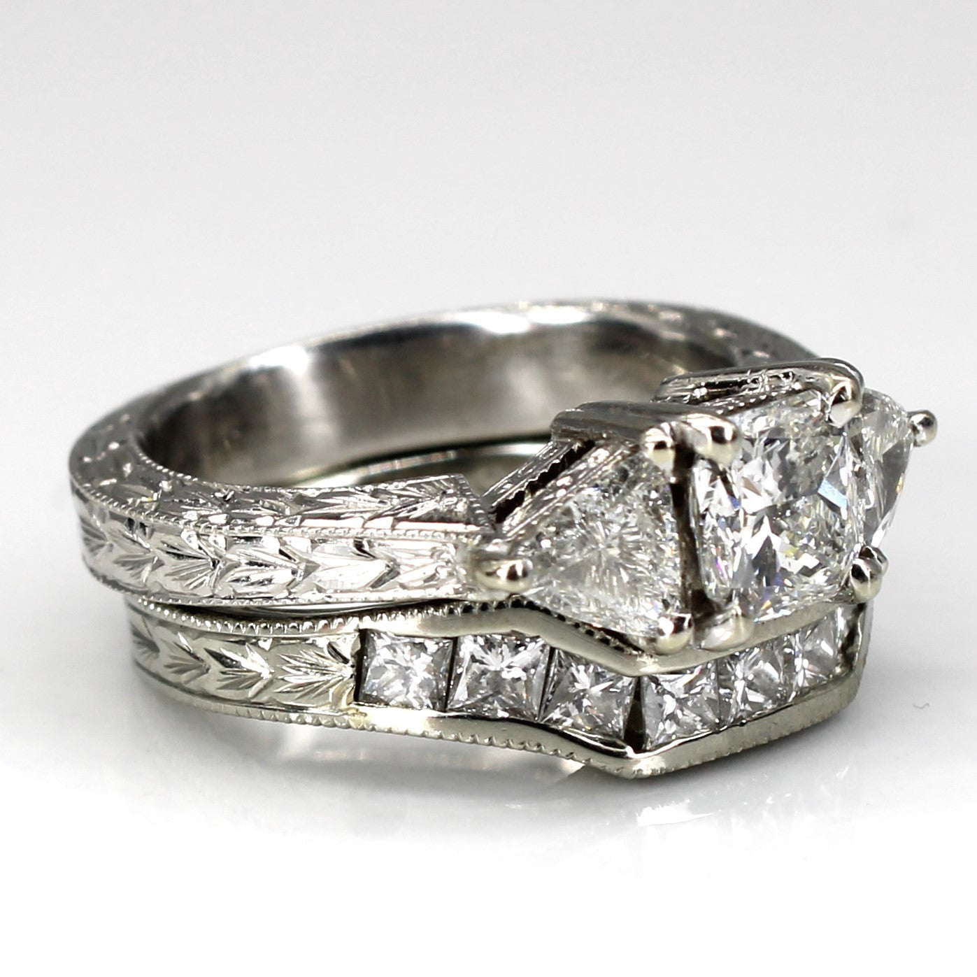 Three Stone Diamond Engagement Ring Set | 1.82ctw SI2 H/I | SZ 4.25 |