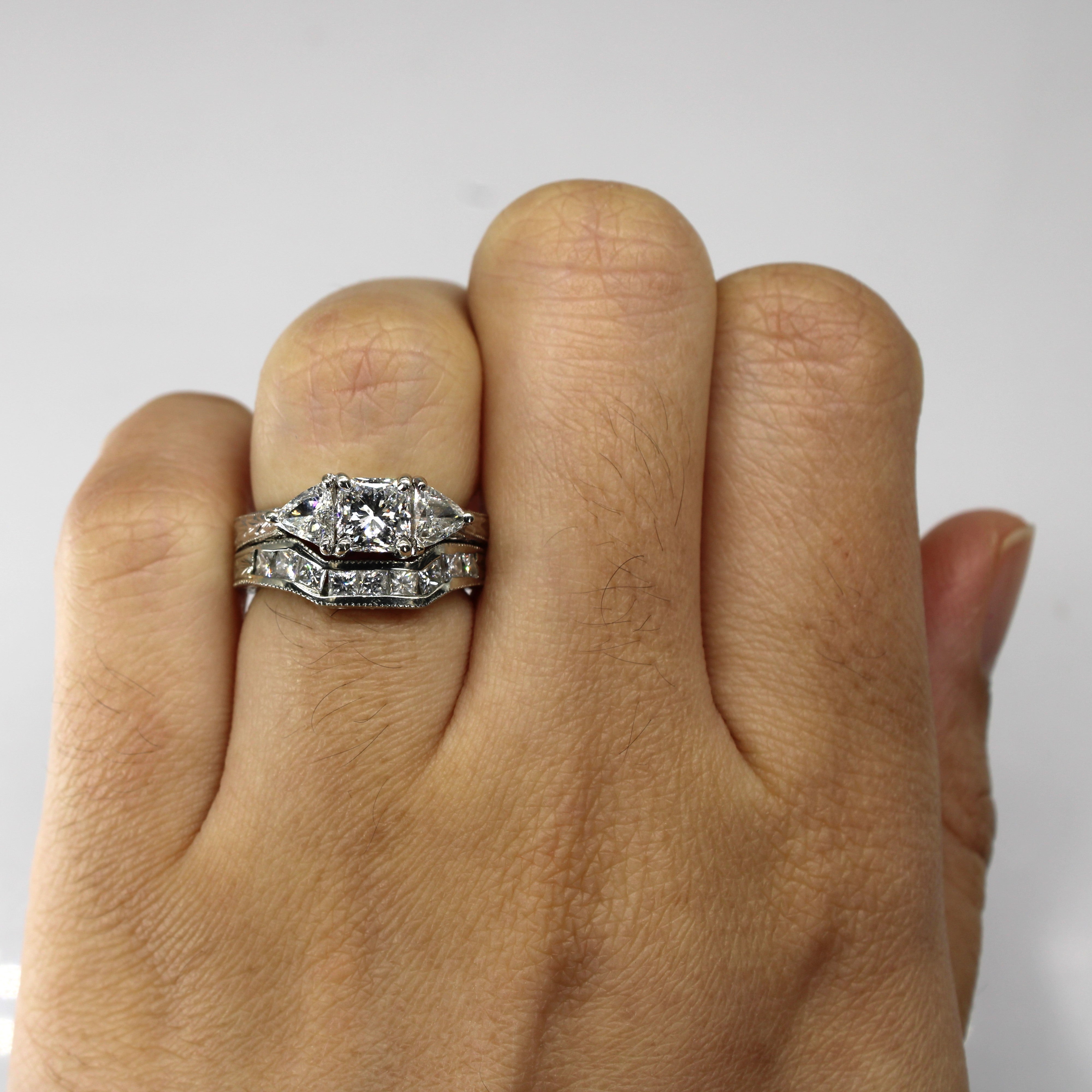Three Stone Diamond Engagement Ring Set | 1.82ctw SI2 H/I | SZ 4.25 |