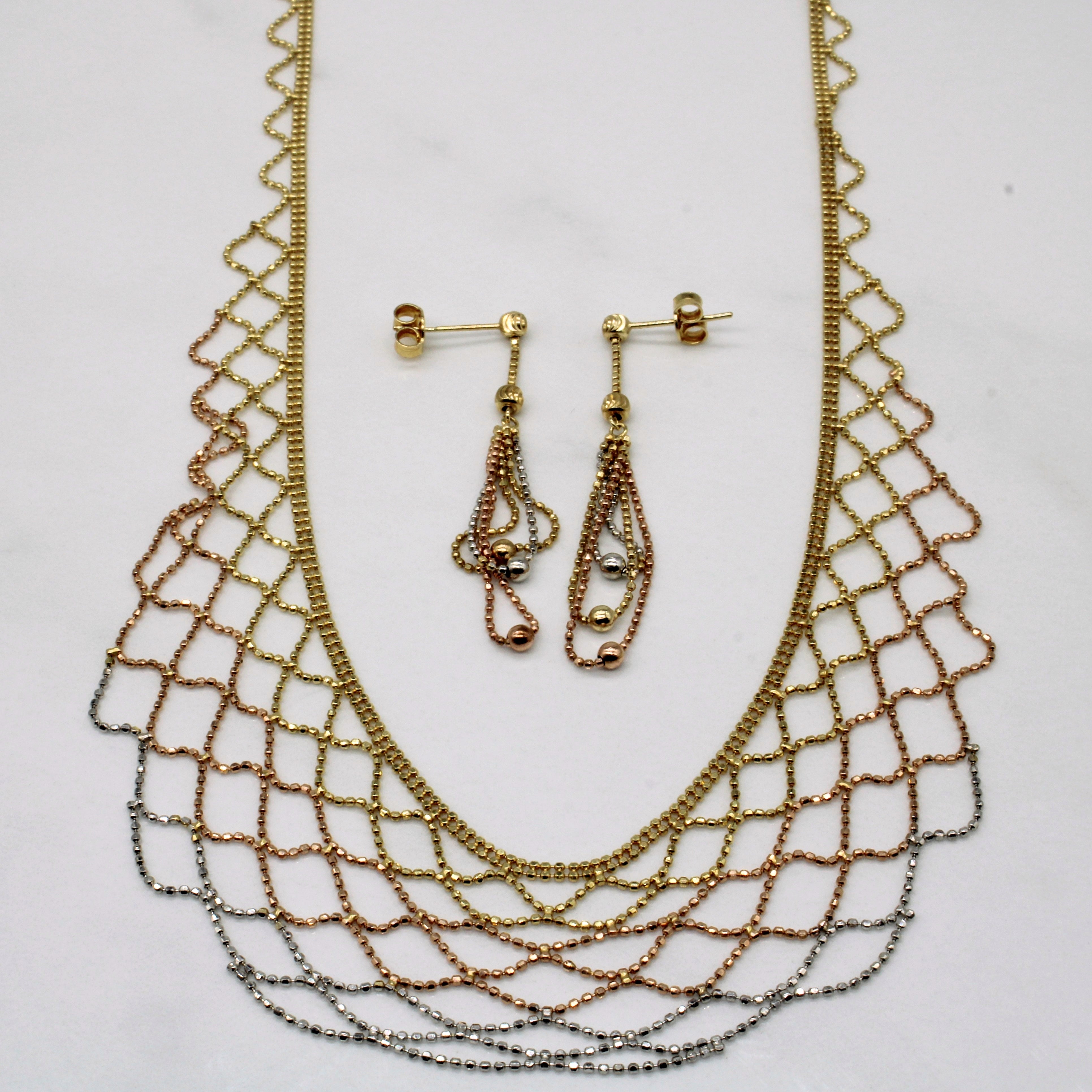 14k Tri Tone Gold Earring & Necklace Set | 16" |