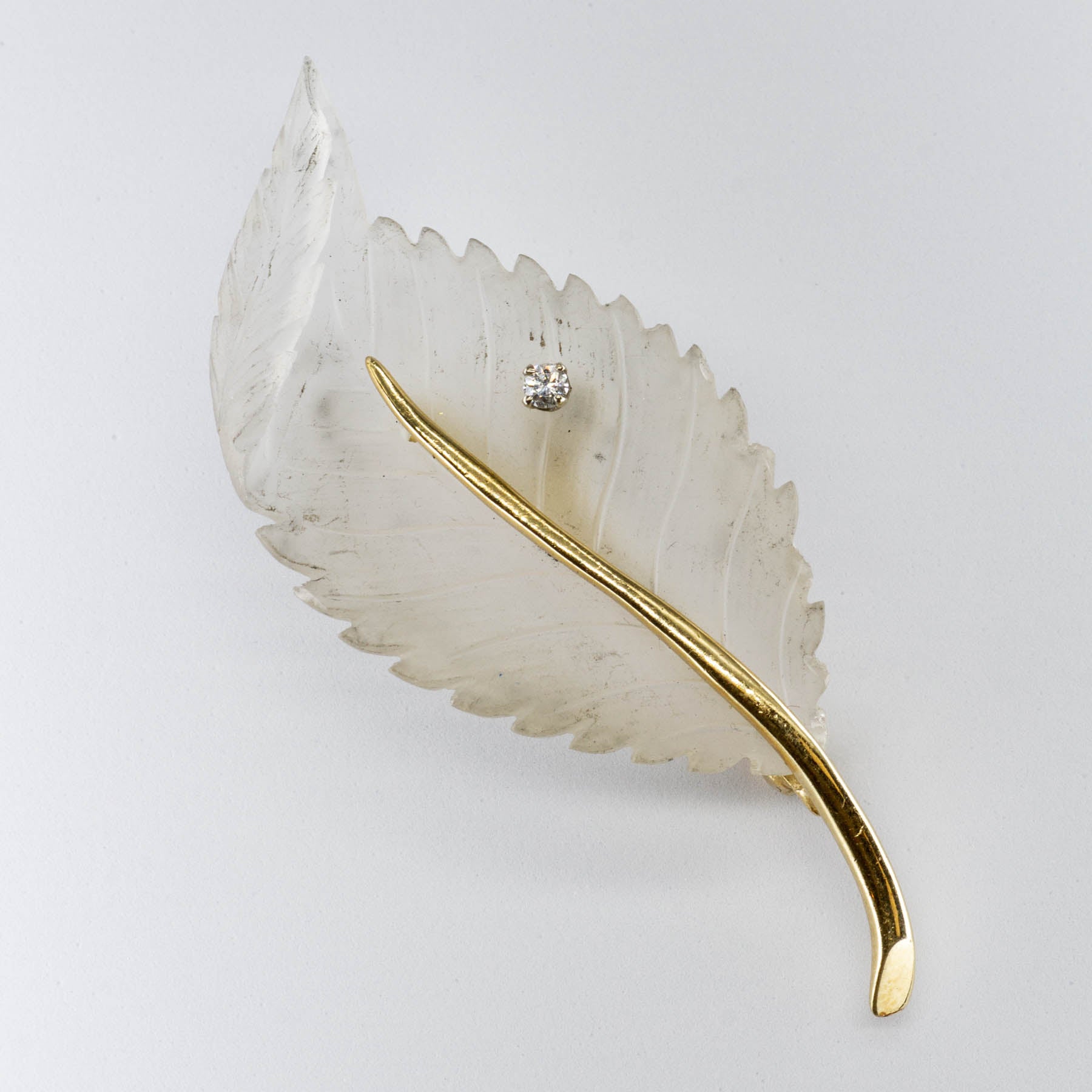Diamond and Glass Leaf 14k Brooch | 0.05ctw |