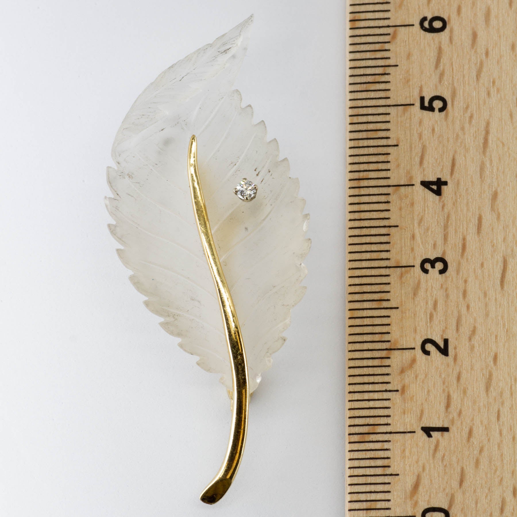 Diamond and Glass Leaf 14k Brooch | 0.05ctw |