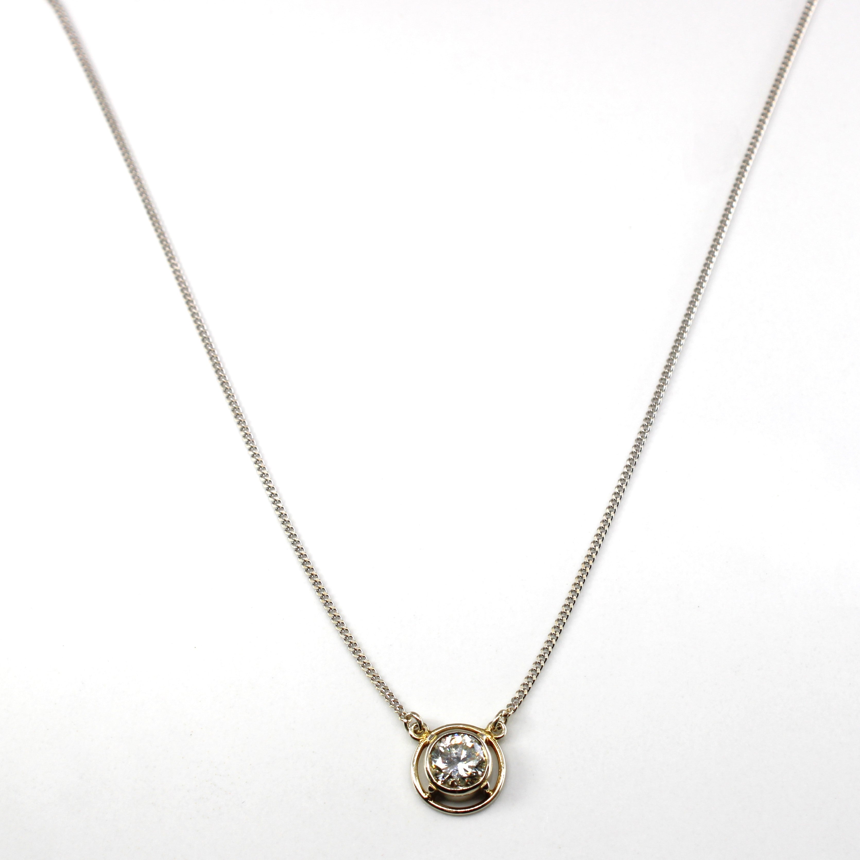 Bezel Set Diamond Pendant Necklace | 1.00ct SI1/SI2 J/K| 15"|