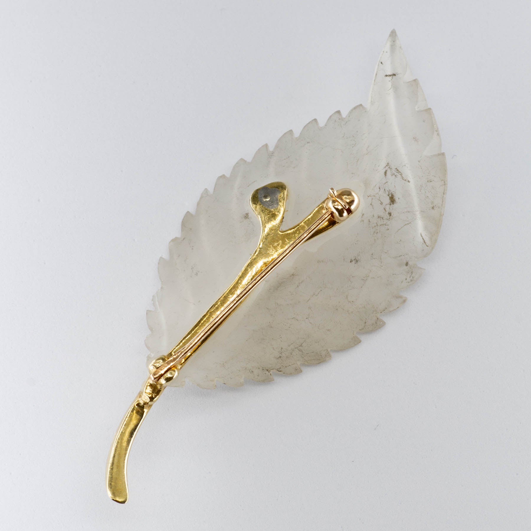 Diamond and Glass Leaf 14k Brooch | 0.05ctw |