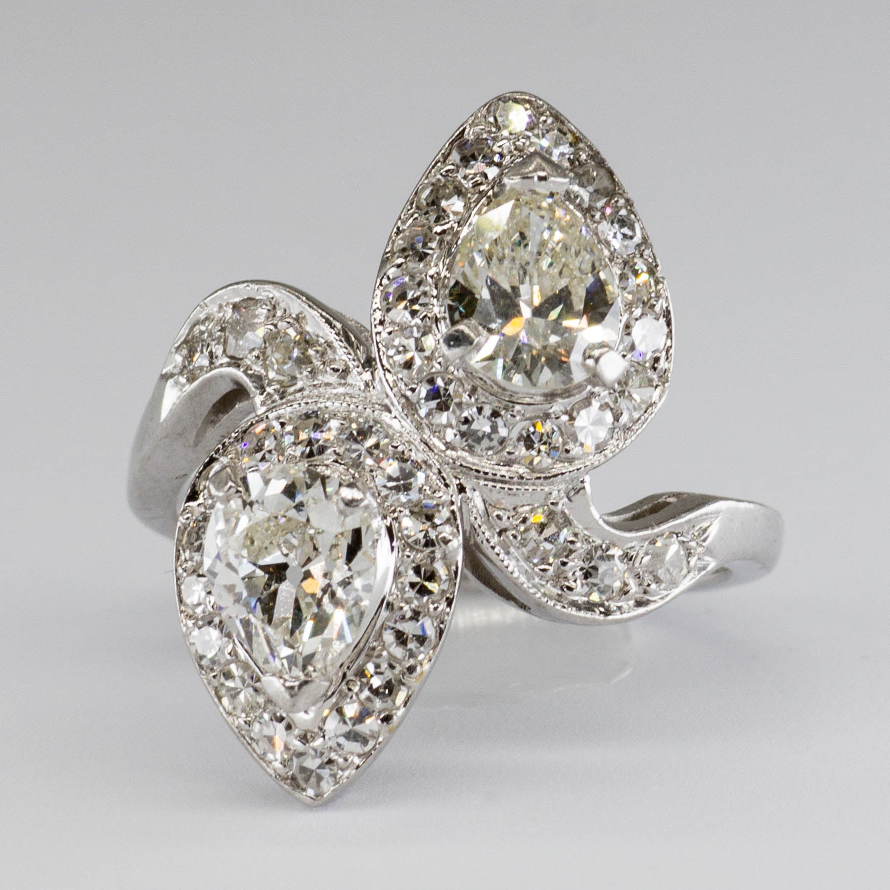 Antique Platinum Toi et Moi Pear Cut Diamond Ring | 2.53 ctw, SZ 6.25 |