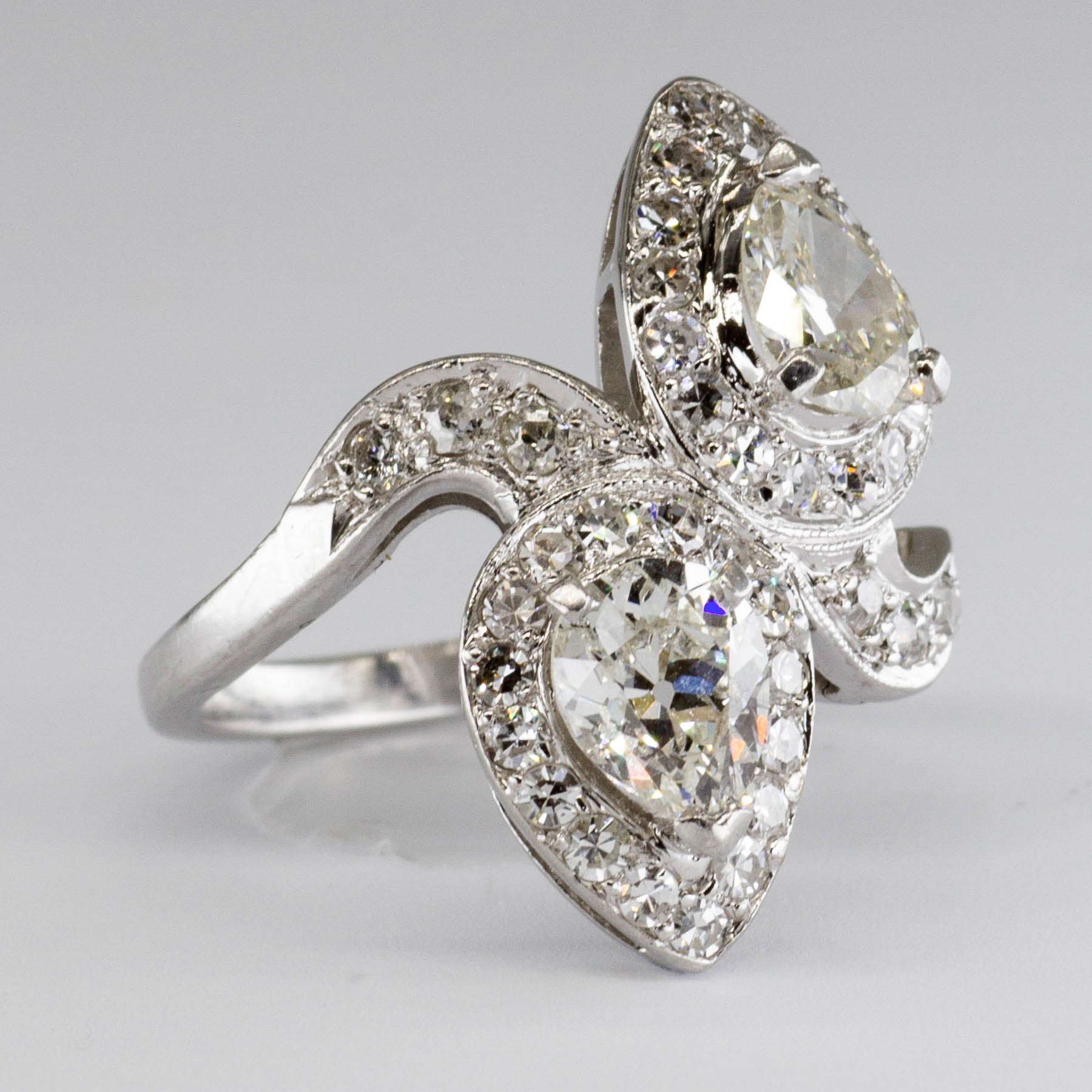 Antique Platinum Toi et Moi Pear Cut Diamond Ring | 2.53 ctw, SZ 6.25 |