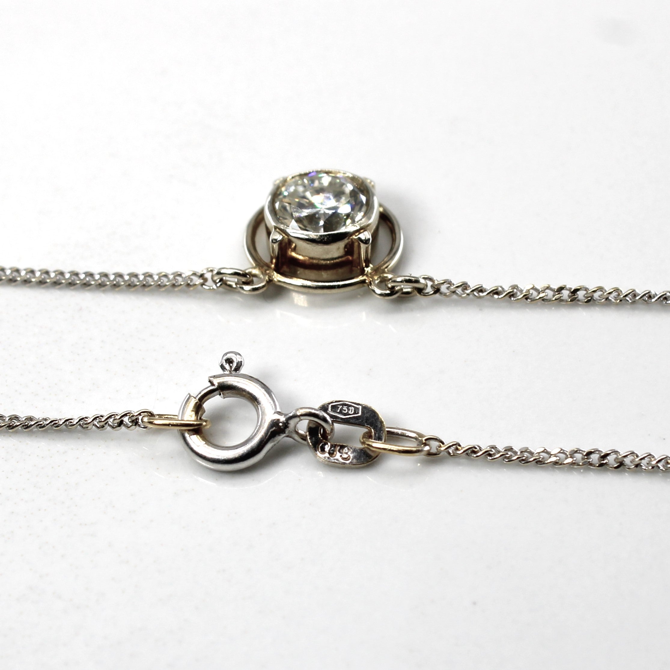 Bezel Set Diamond Pendant Necklace | 1.00ct SI1/SI2 J/K| 15"|