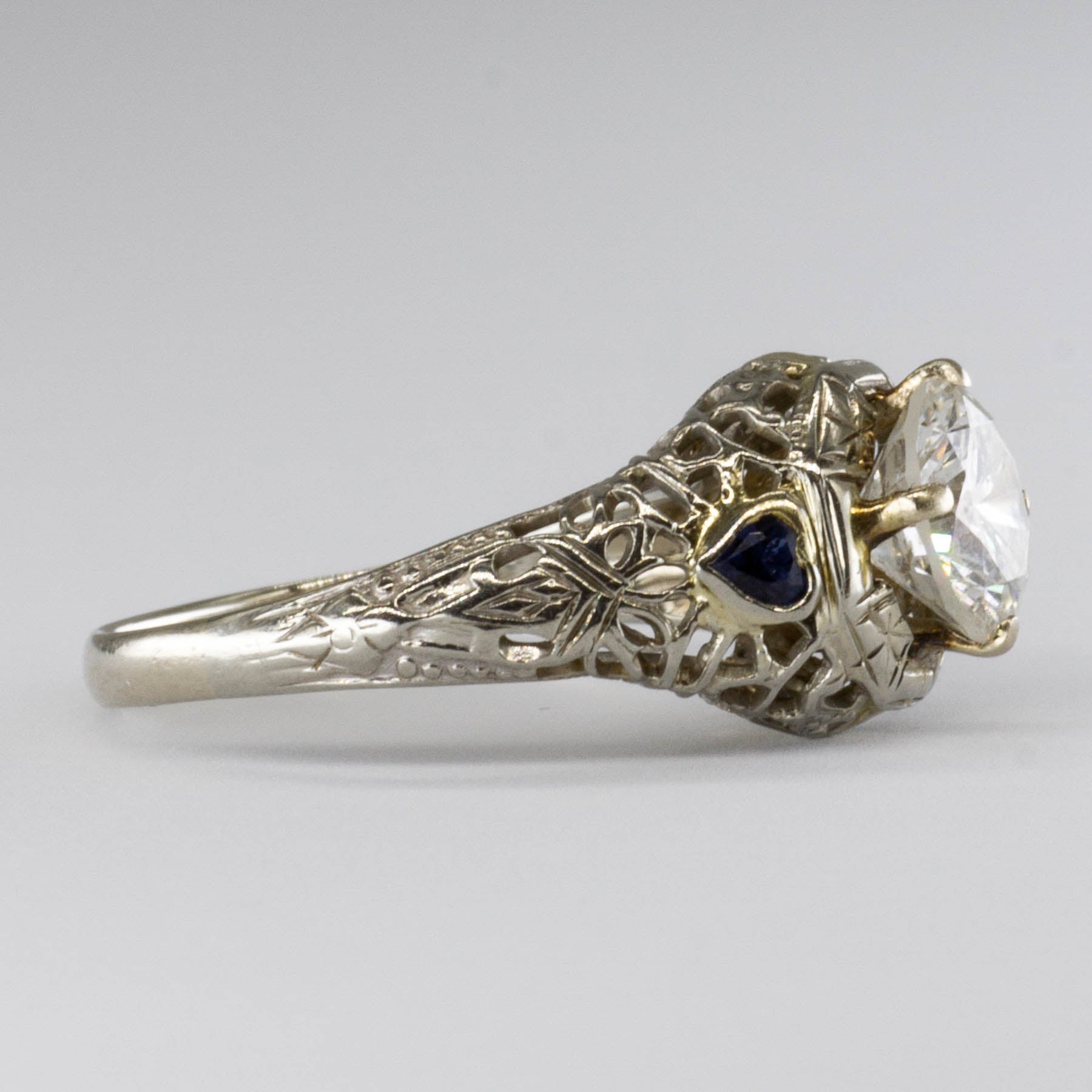 Bague Art Déco en or 18 carats avec diamant et saphir | 1,01 ct | Taille 4,5 |