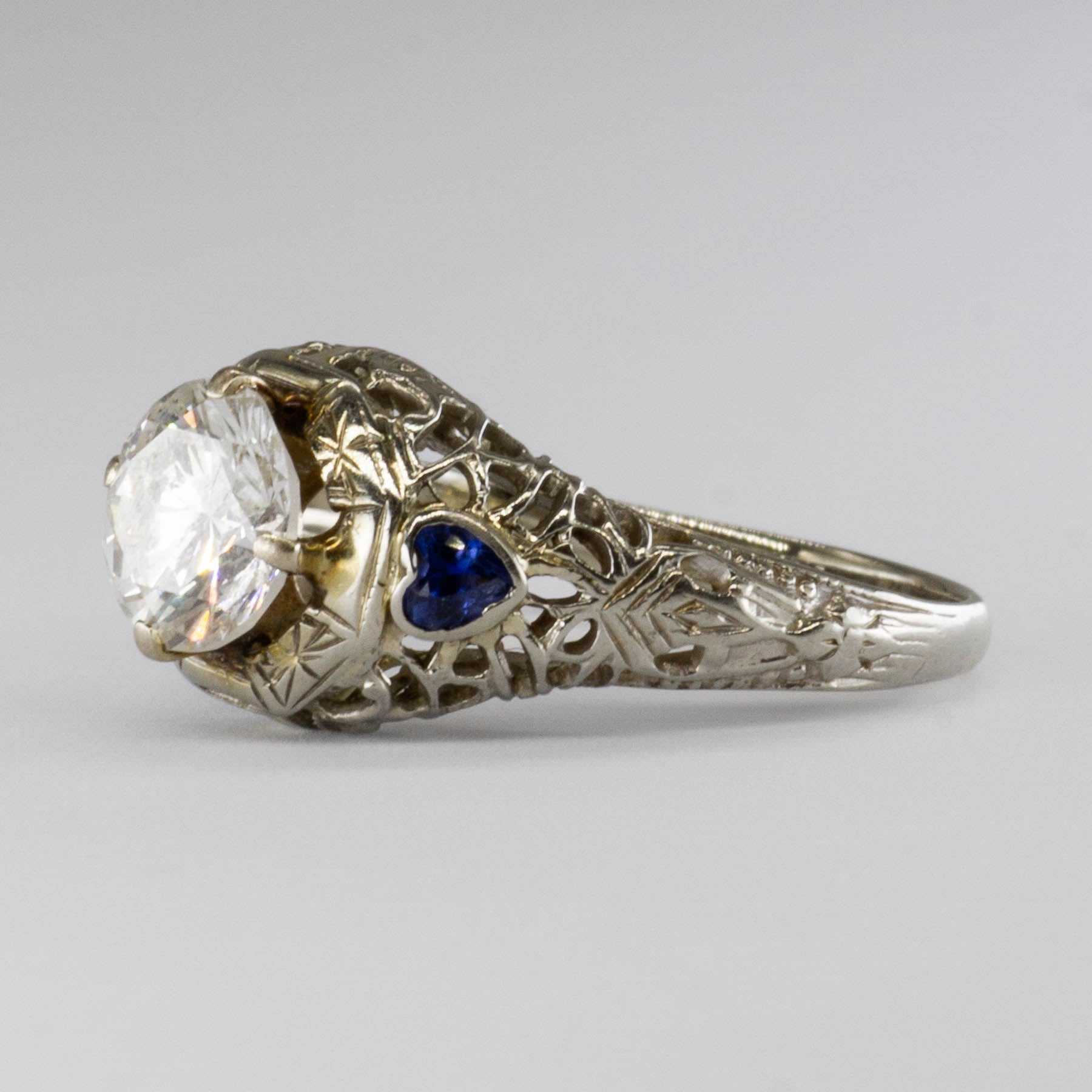 Art Deco 18k Diamond & Sapphire Ring | 1.01 ct | SZ 4.5 |