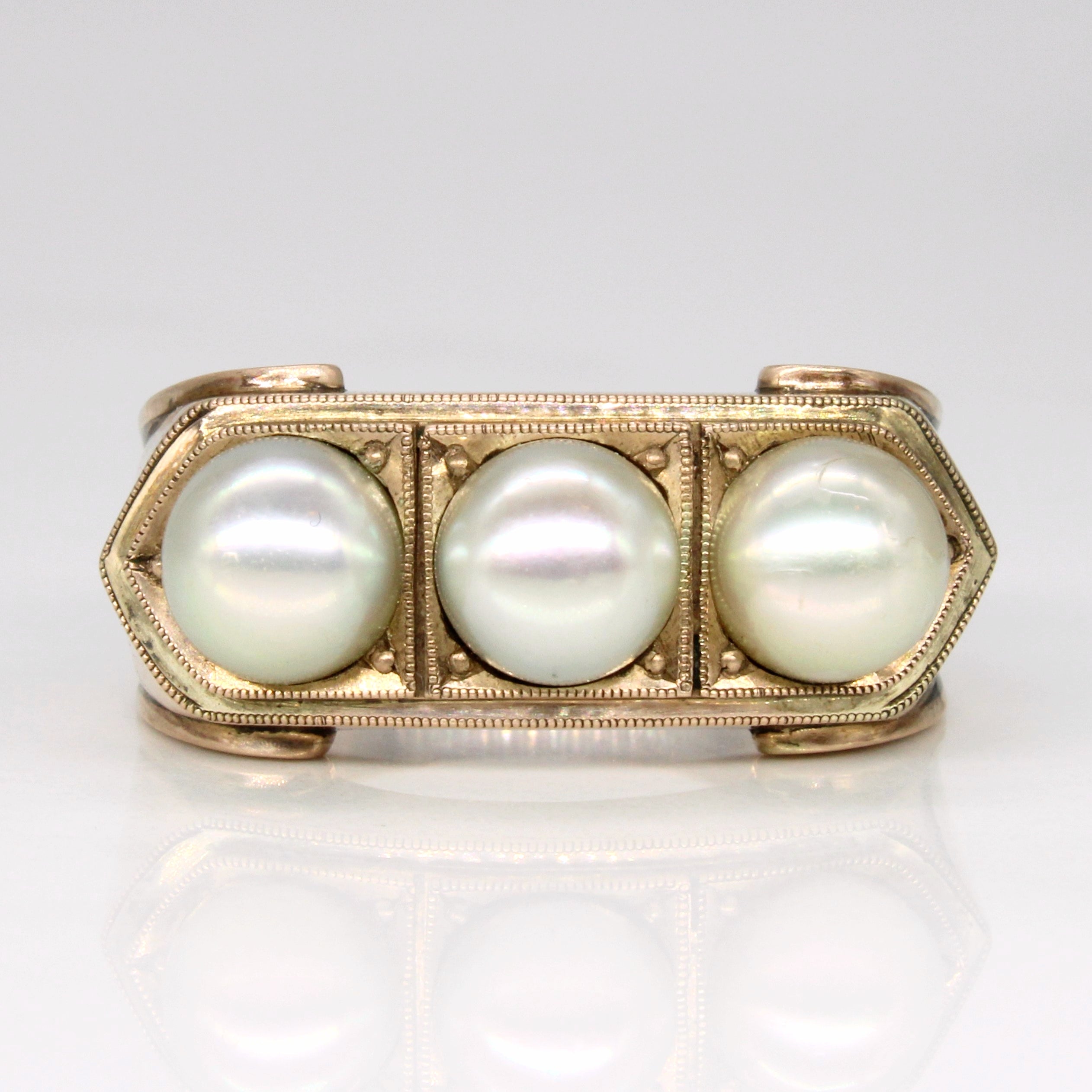 Three Stone Pearl Ring | SZ 10.5 |