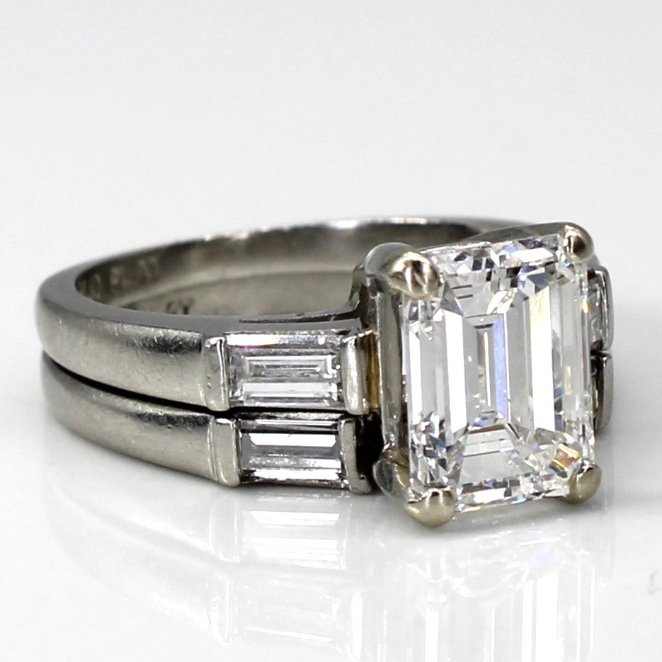 Emerald Diamond Engagement Ring Set | 2.77ctw VS2/SI1 F/G | SZ 4.75 |