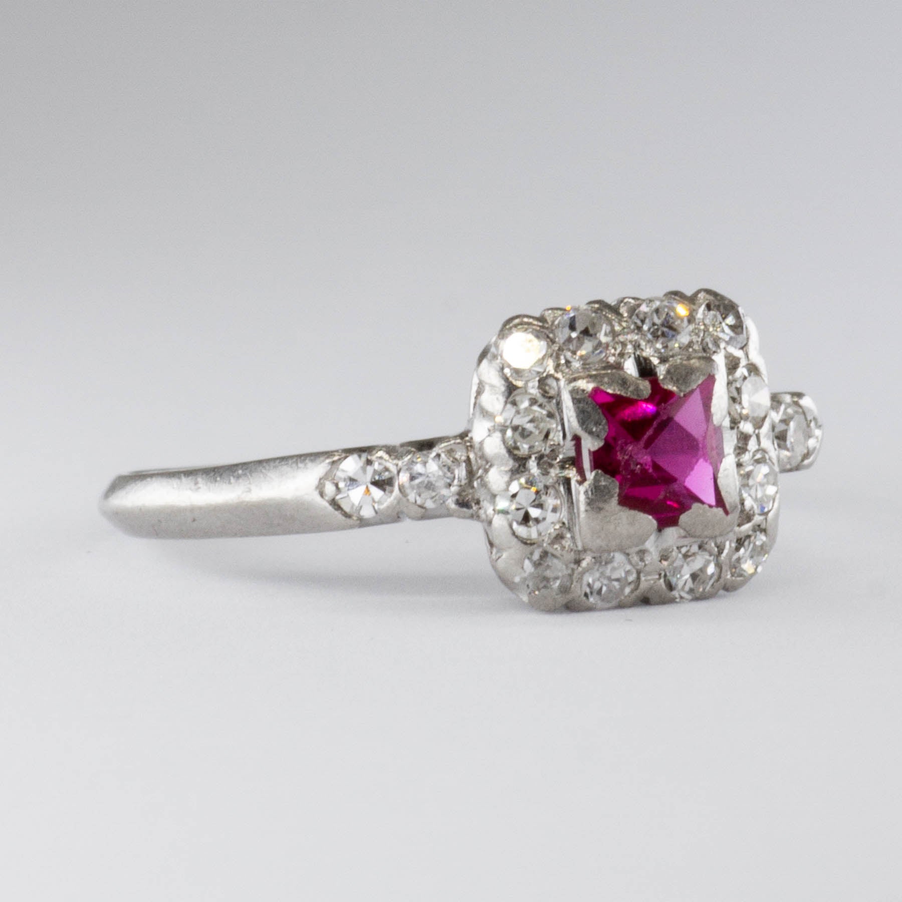 Diamond and Synthetic Ruby Platinum Ring | 0.3 ctw, 0.4ctw | SZ 6.25 |