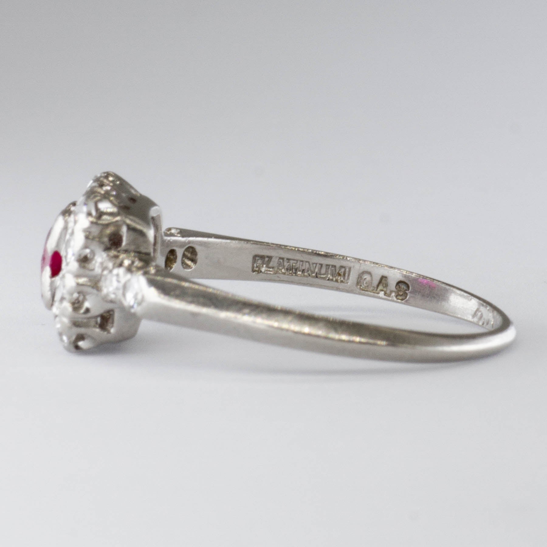 Diamond and Synthetic Ruby Platinum Ring | 0.3 ctw, 0.4ctw | SZ 6.25 |