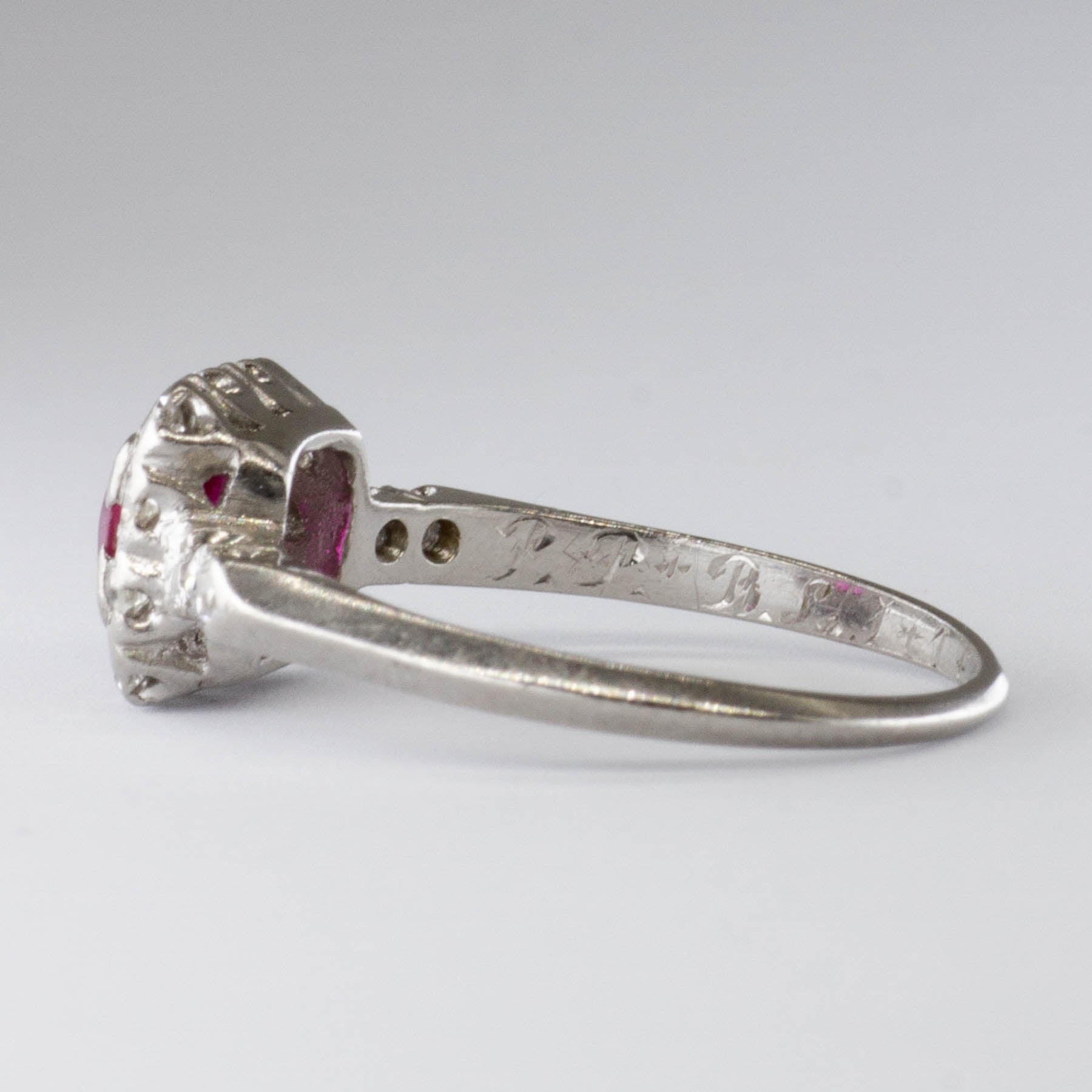Diamond and Synthetic Ruby Platinum Ring | 0.3 ctw, 0.4ctw | SZ 6.25 |