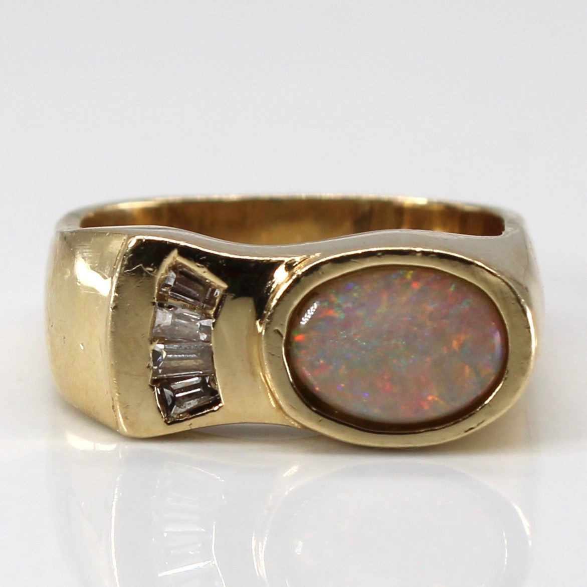 Bezel Set Opal & Diamond Ring | 0.38ct | 0.10ctw | SZ 7 |