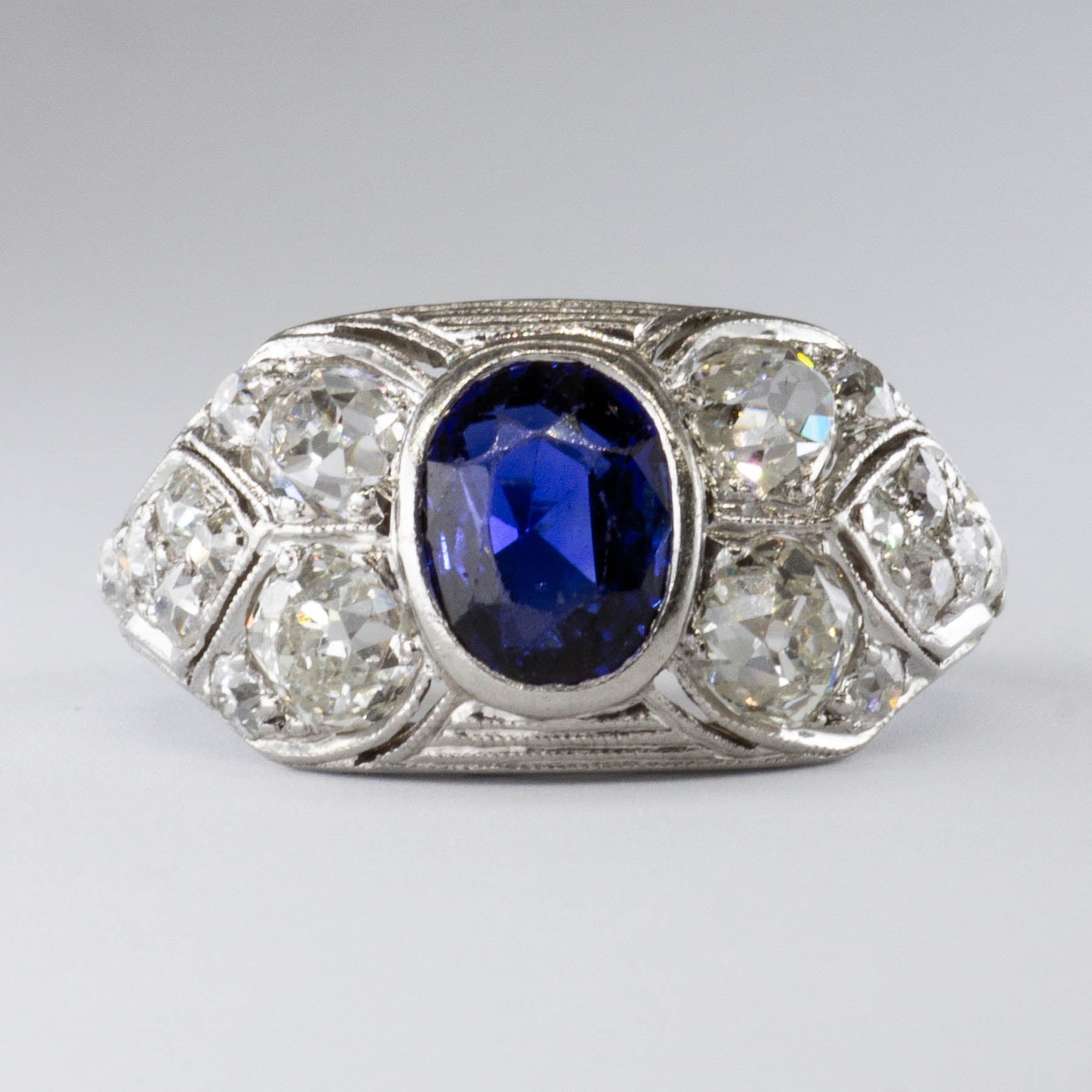 Art Deco Platinum Sapphire & Diamond Ring | 1.30ct | SZ 4 |